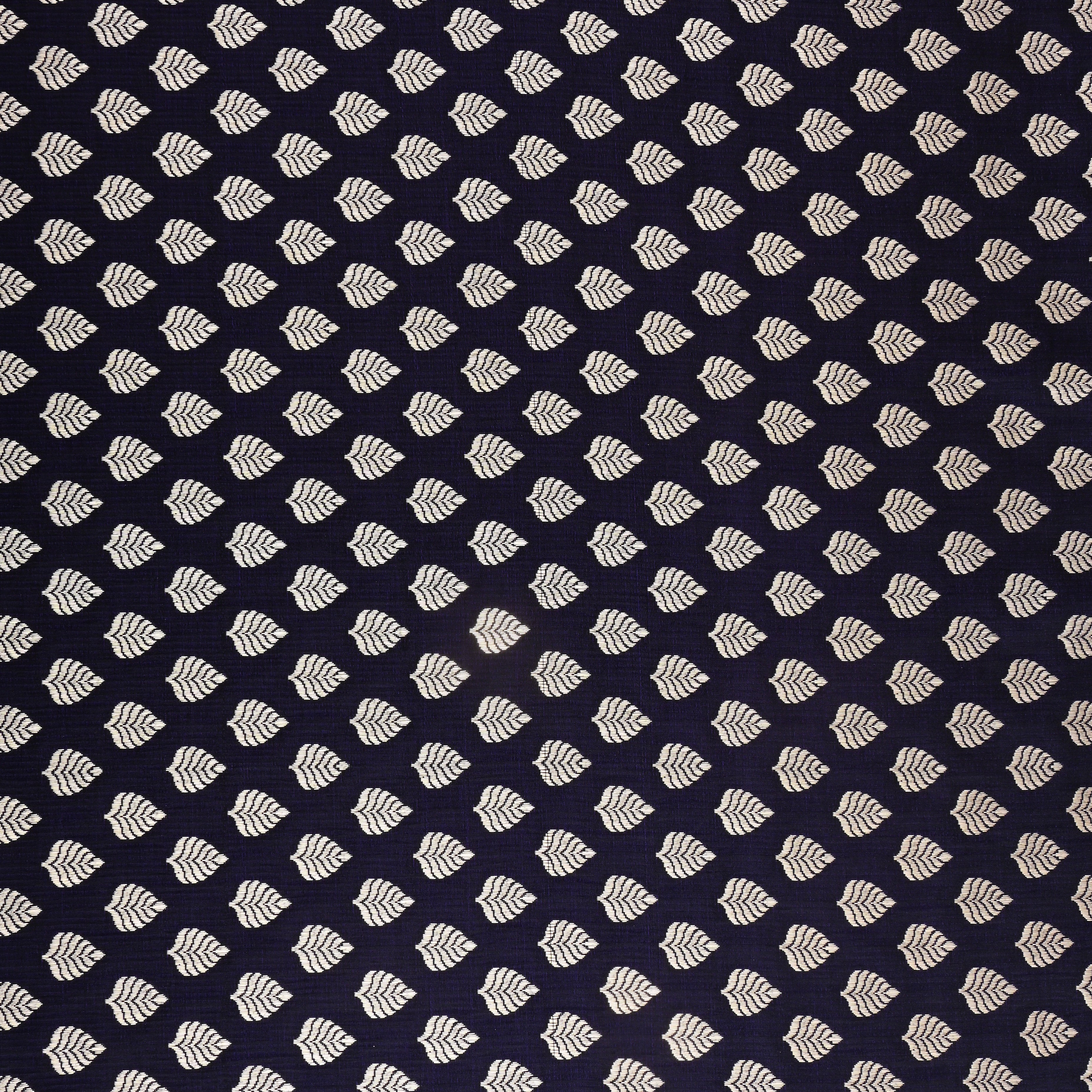 Darkest Blue Jamawar Satin Fabric With Butti'S