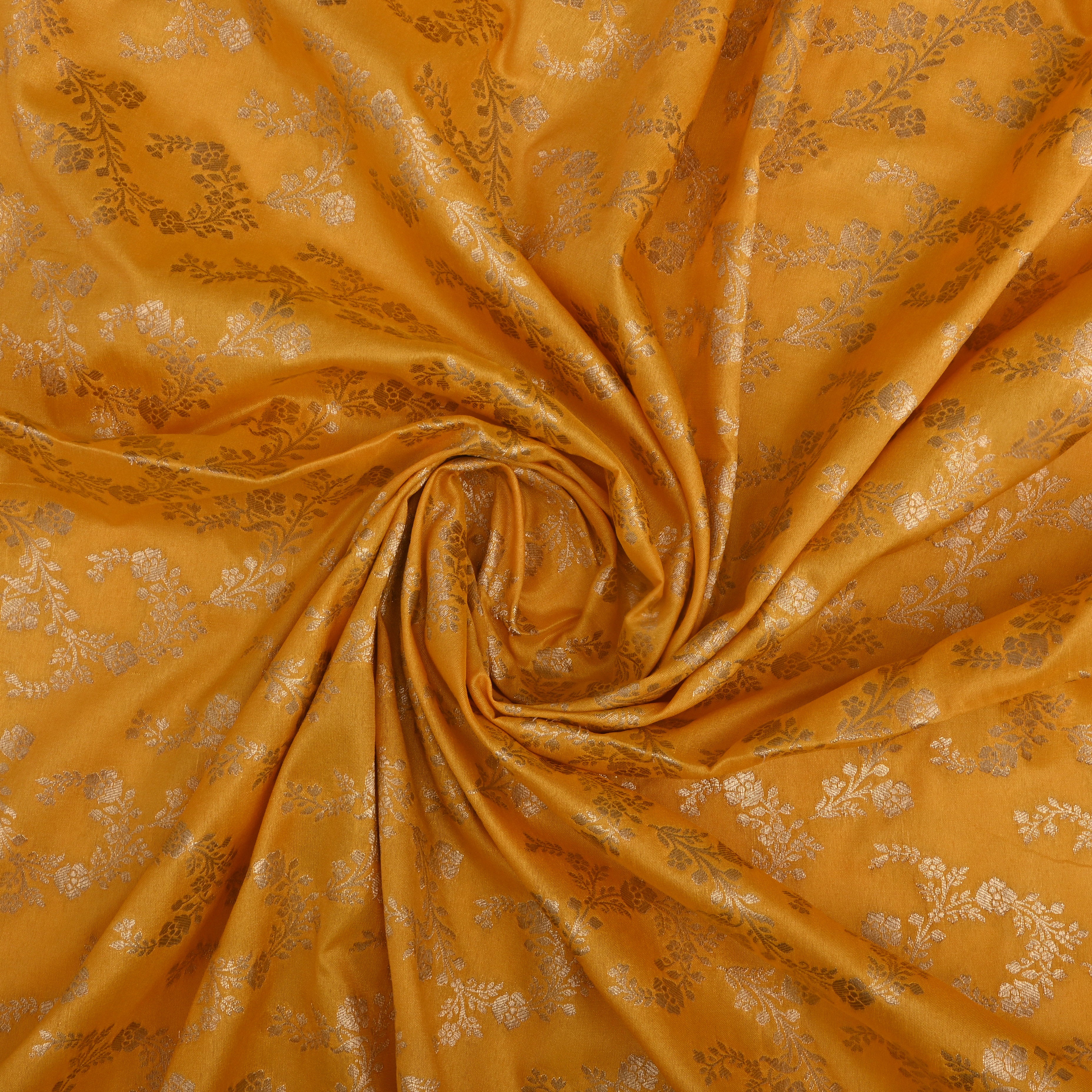 Orange Yellow Jamawar Silk Fabric With Jaal