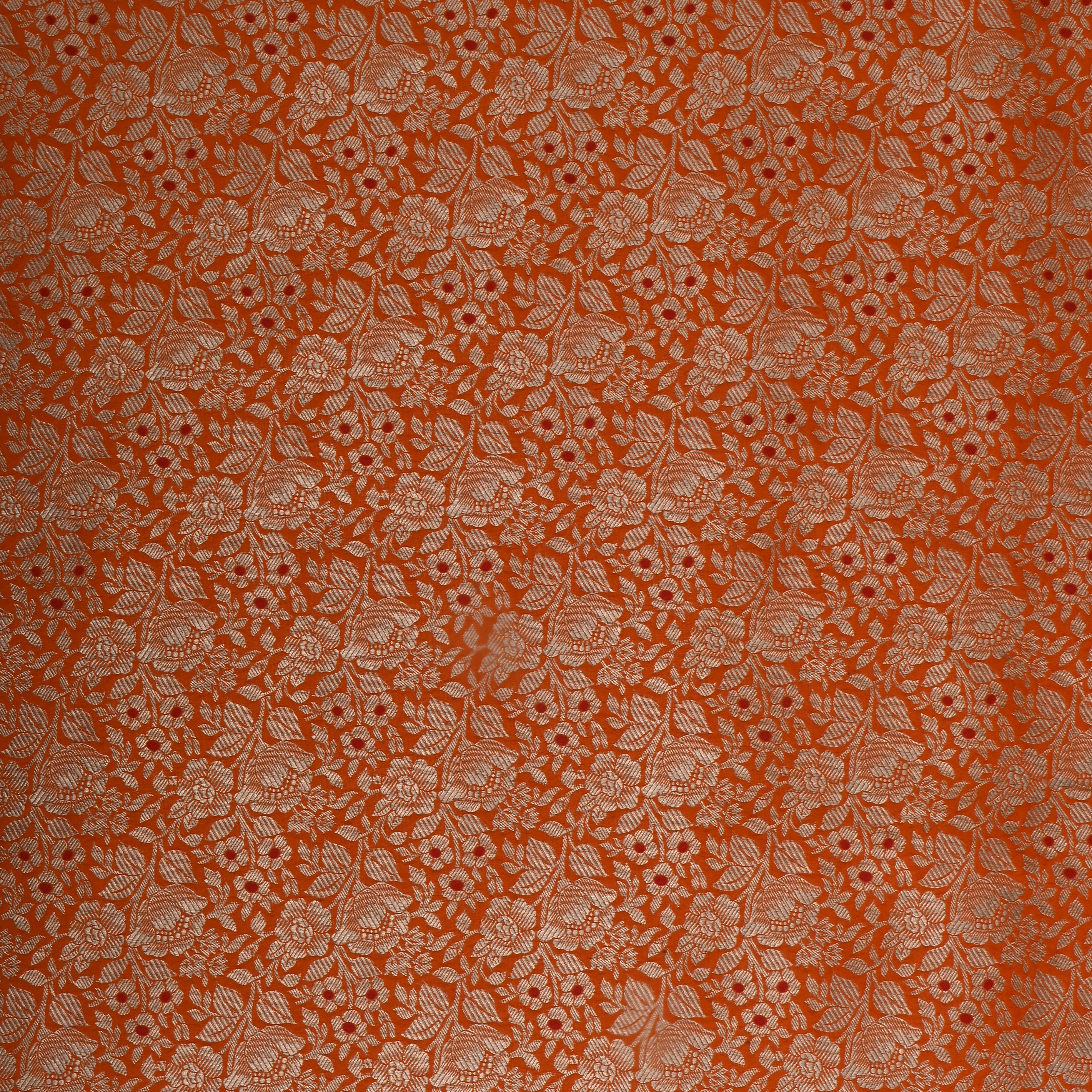 Orange Jamawar Silk Fabric With Floral Weave