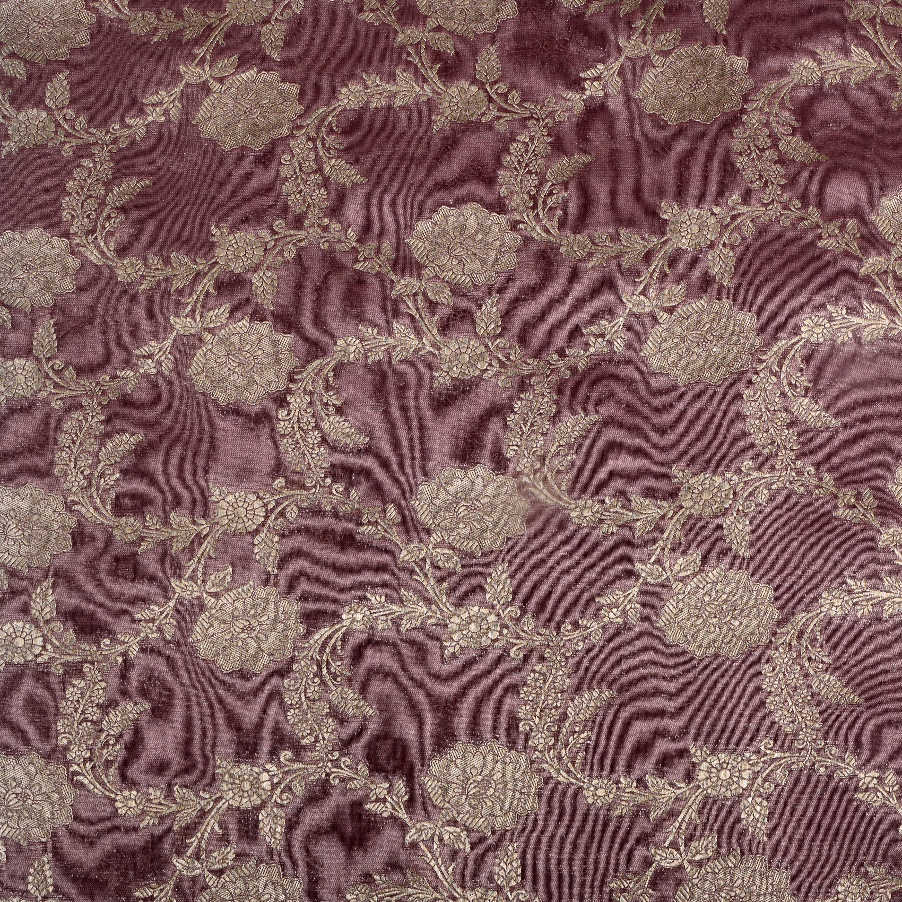 Pink Jamawar Tissue Fabric With Floral Jaal