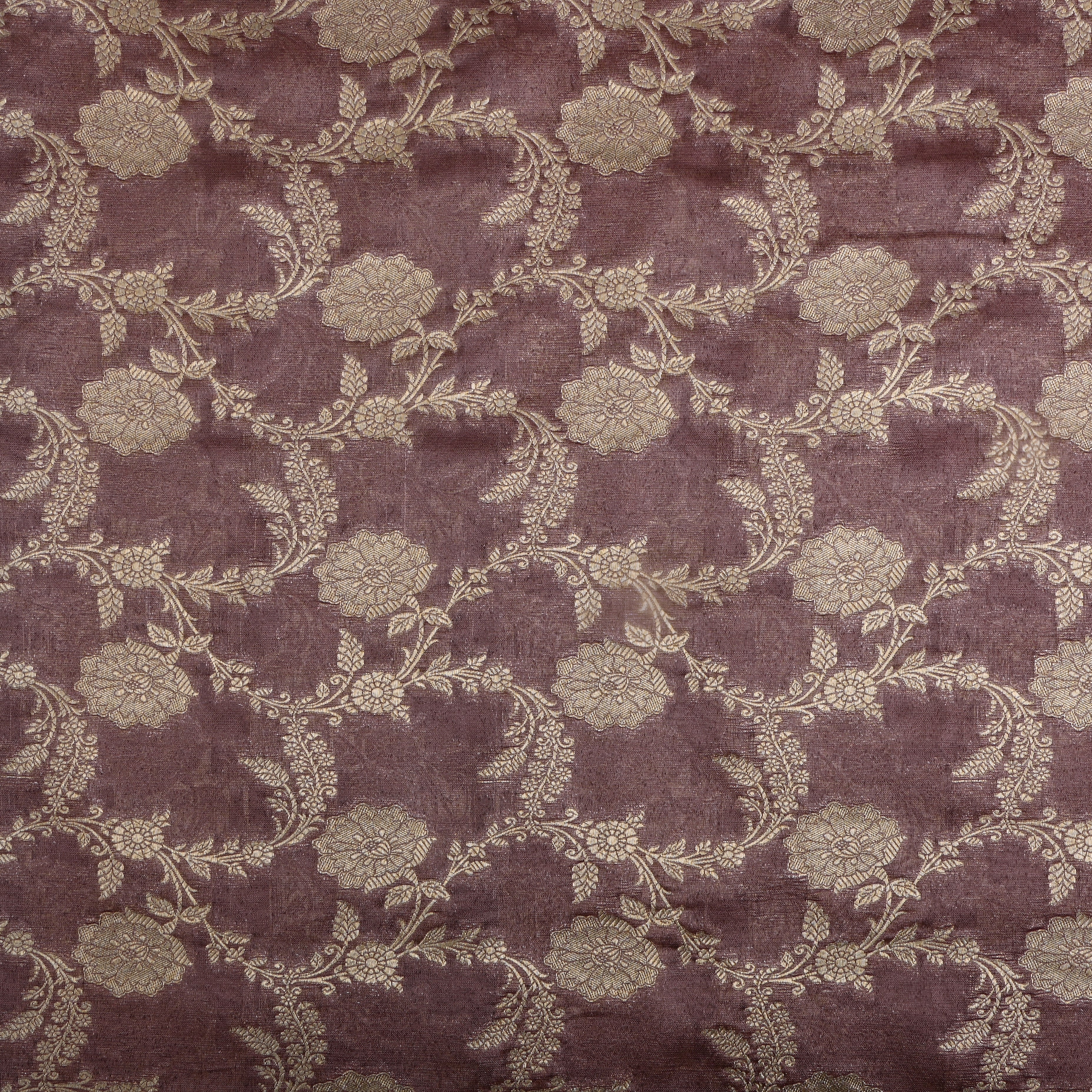Purple Brown Jamawar Tissue Fabric With Floral Jaal