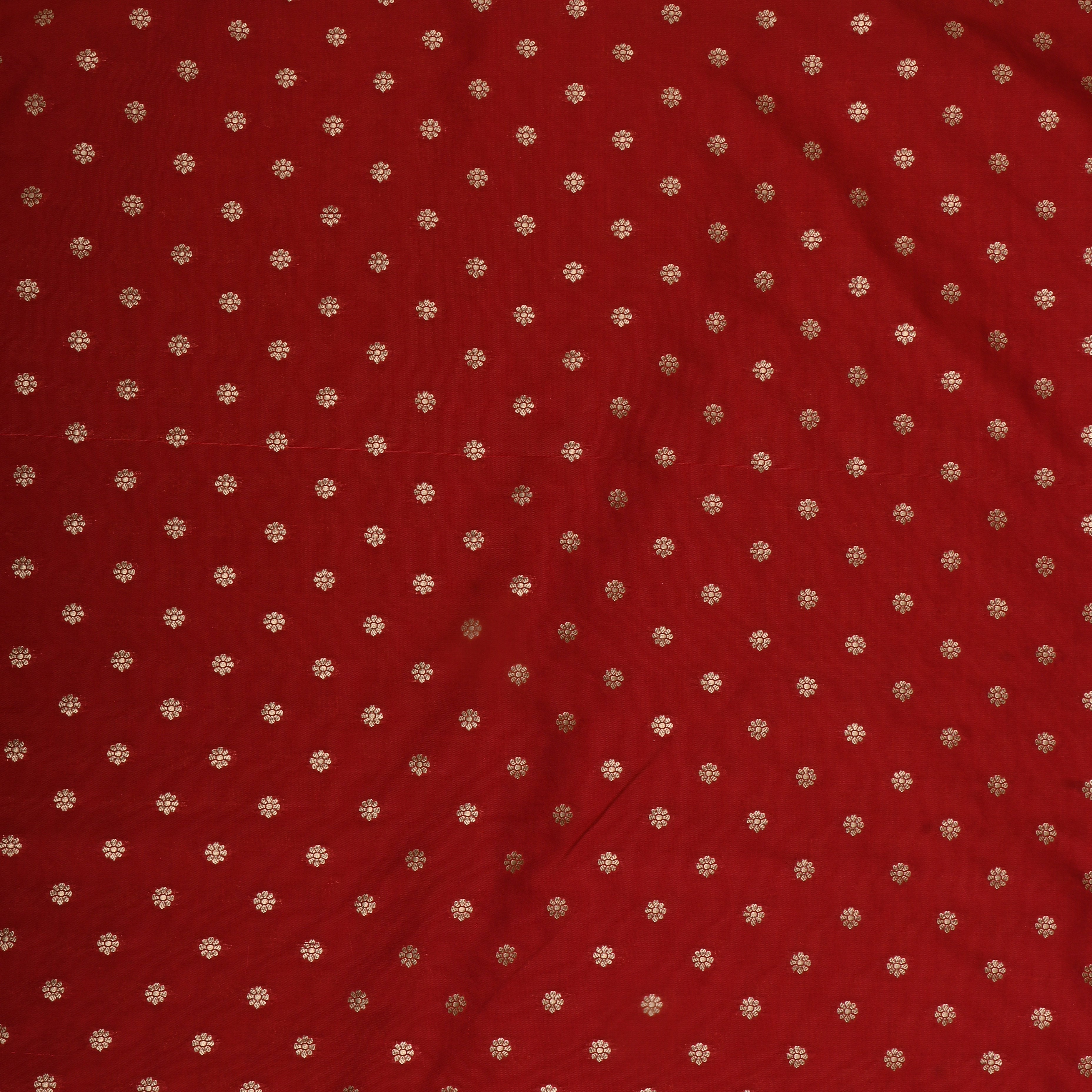 Red Jamawar Silk Fabric With Floral Butti'S