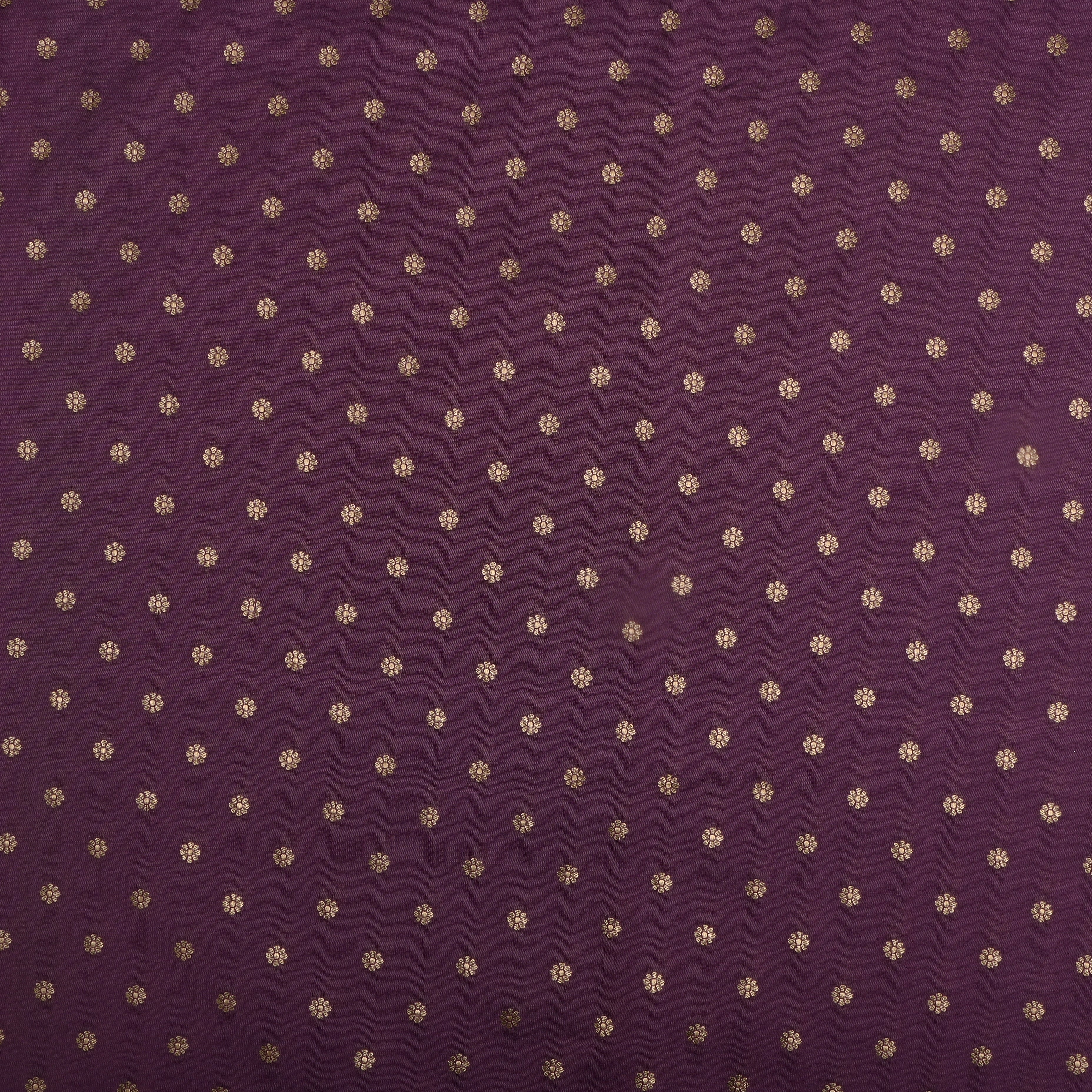 Dark Byzantium Purple Jamawar Silk Fabric With Floral Butti'S
