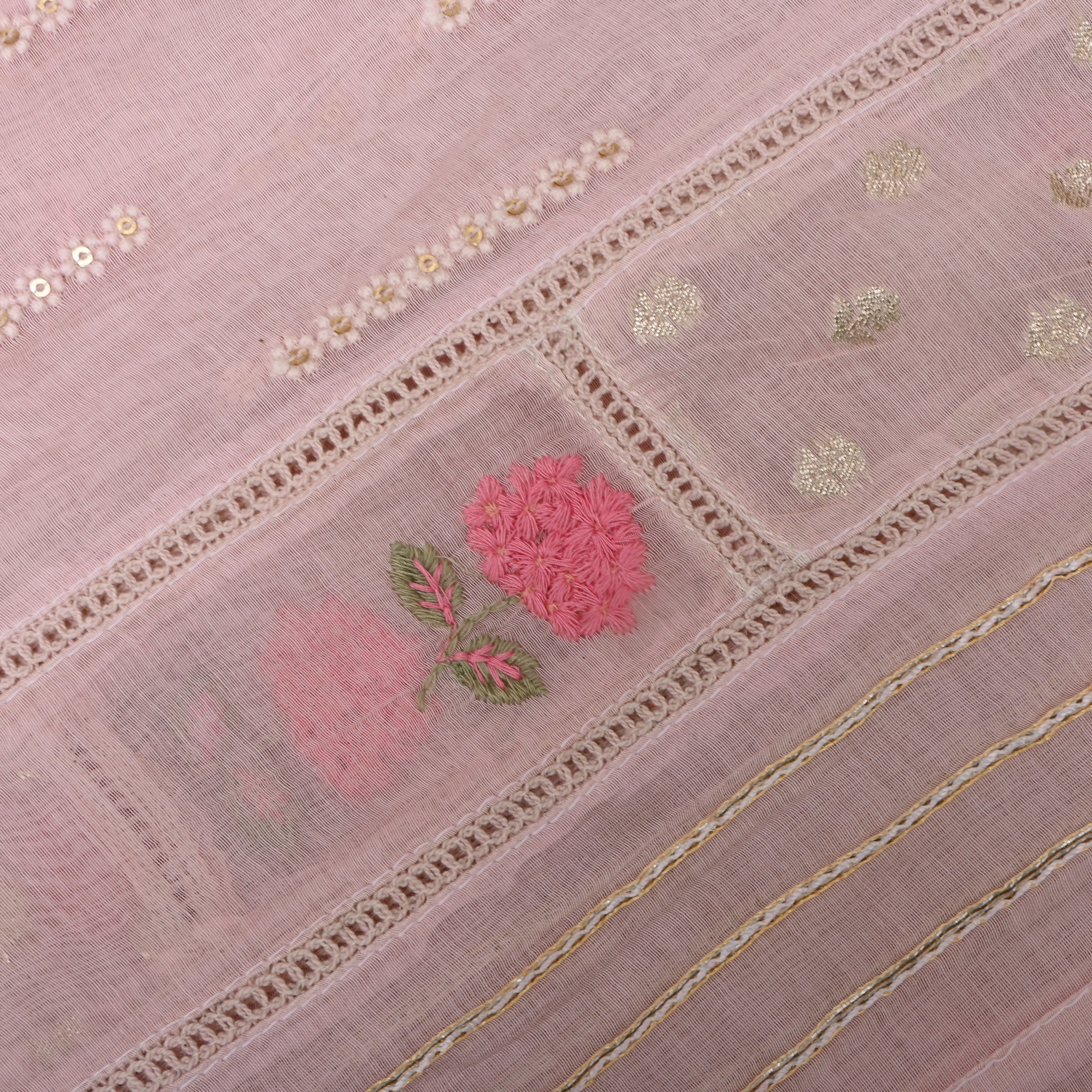 Soft Pink Floral Embroidered Chanderi Fabric