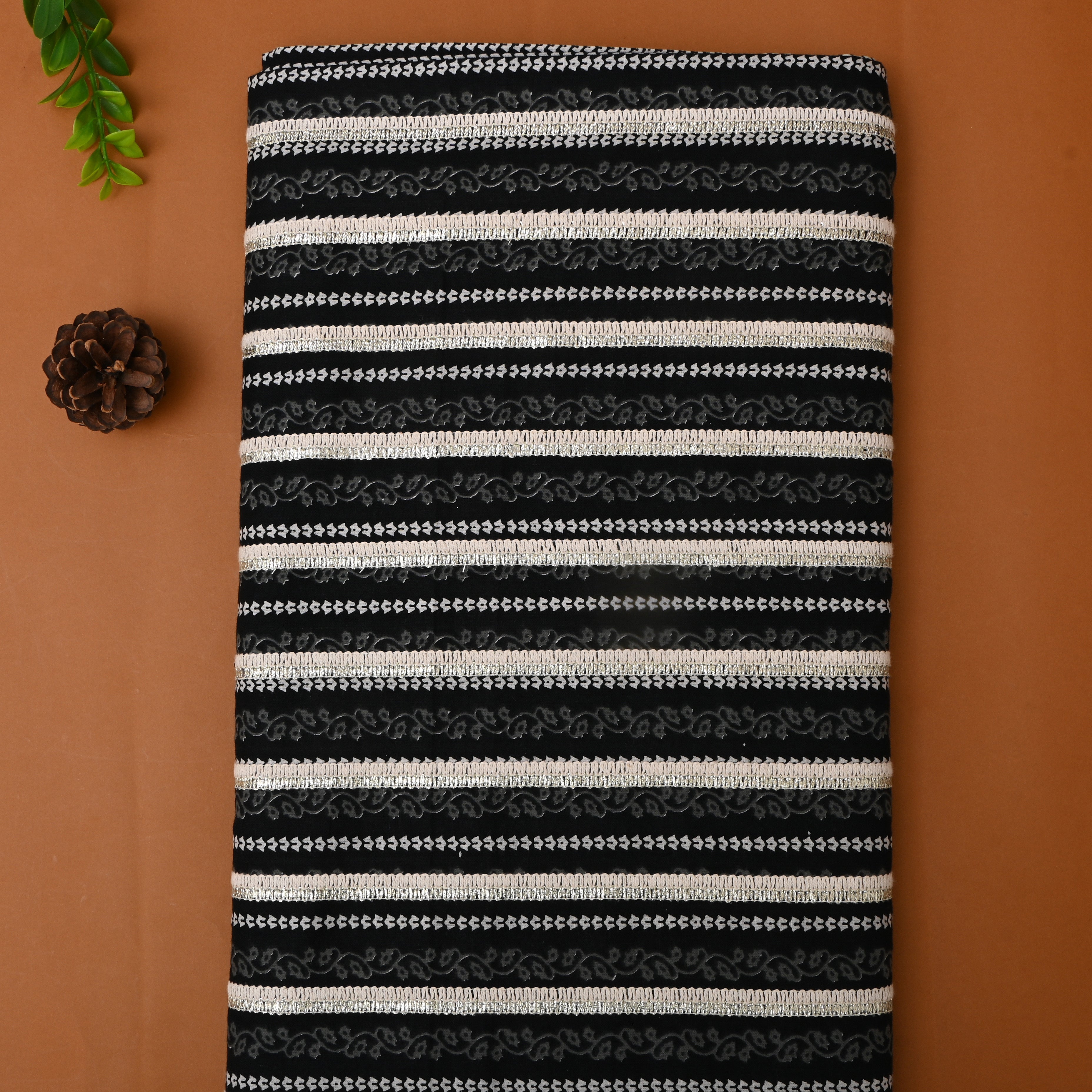 Black Floral Printed Cotton Fabric