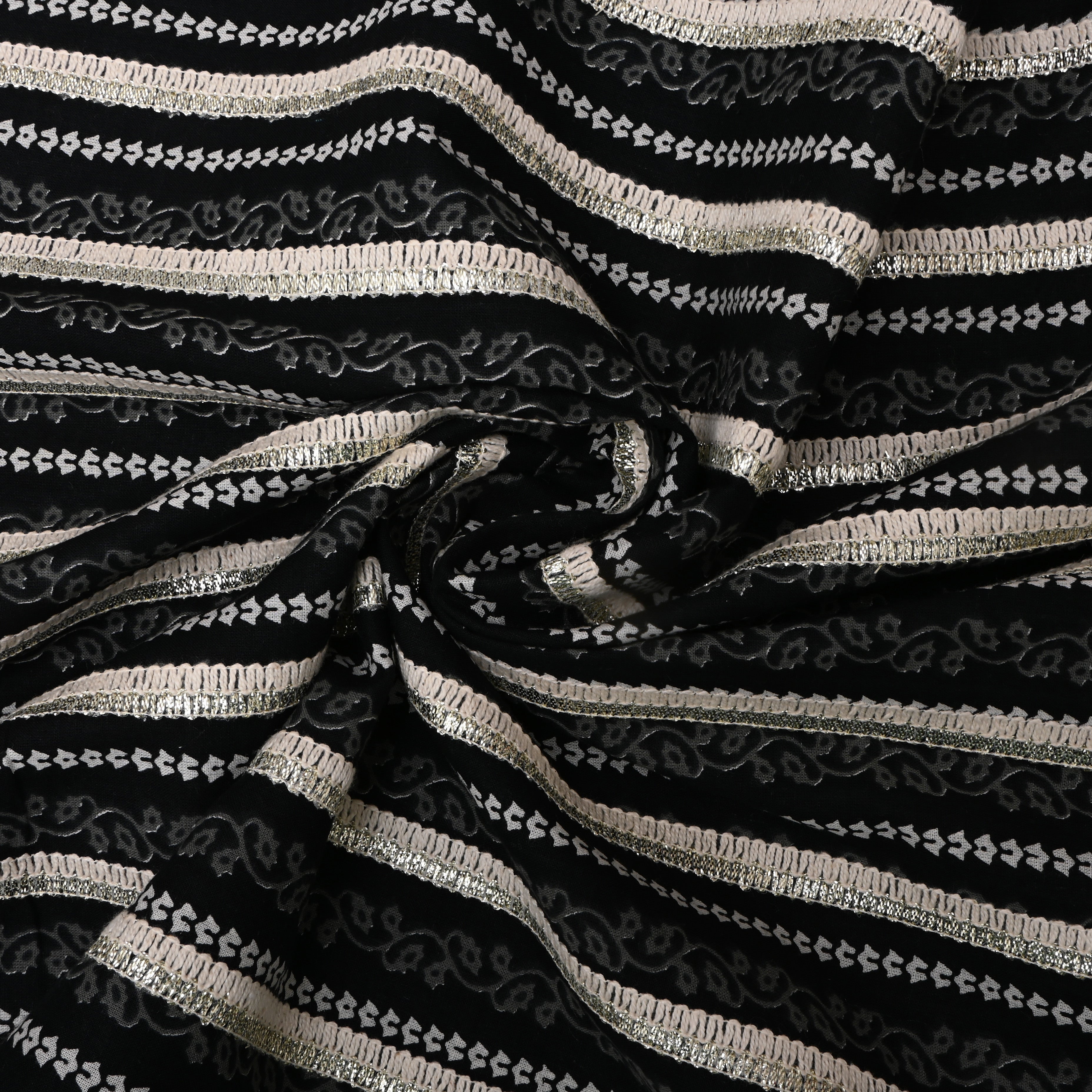 Black Floral Printed Cotton Fabric