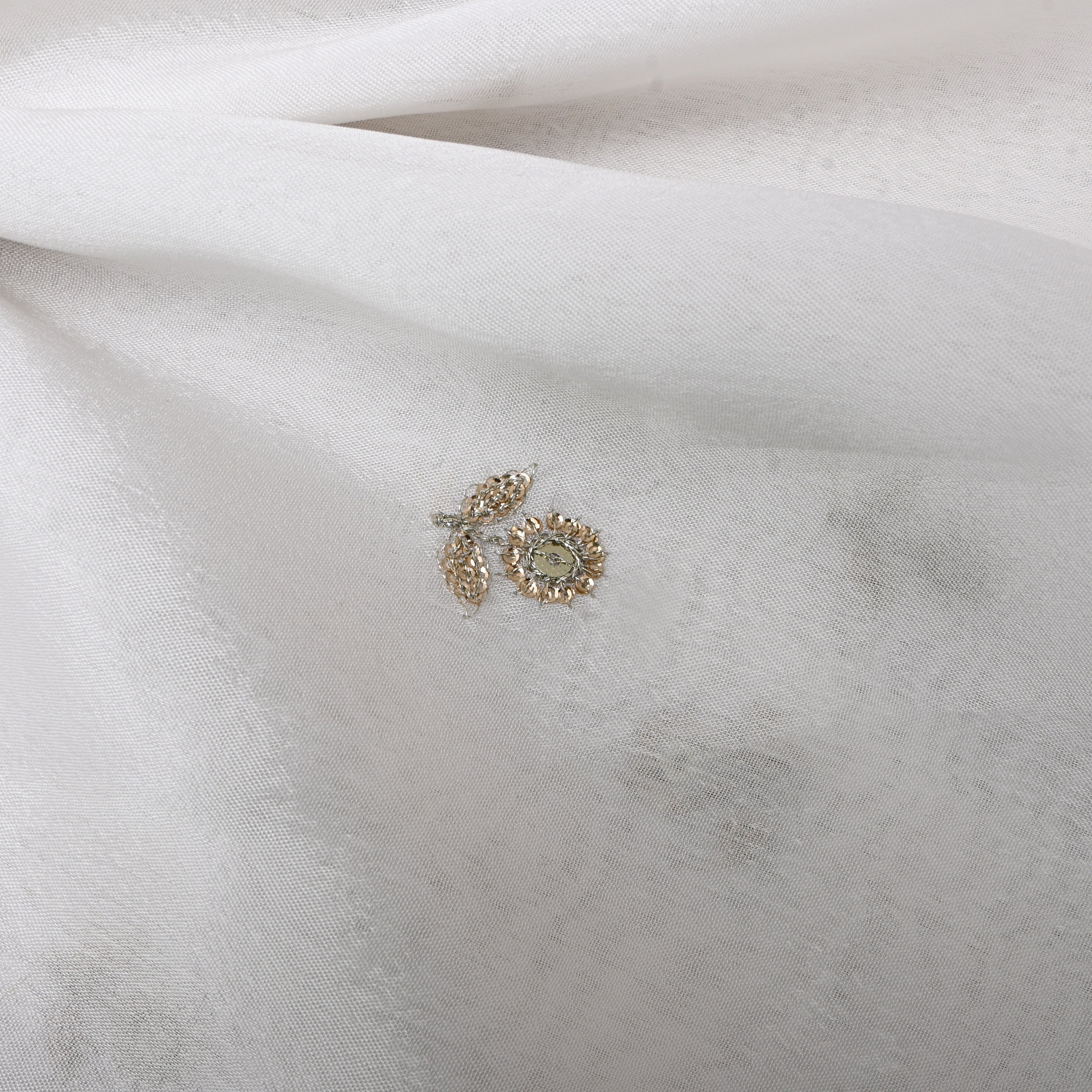 White Floral Embroidered Silk Fabric