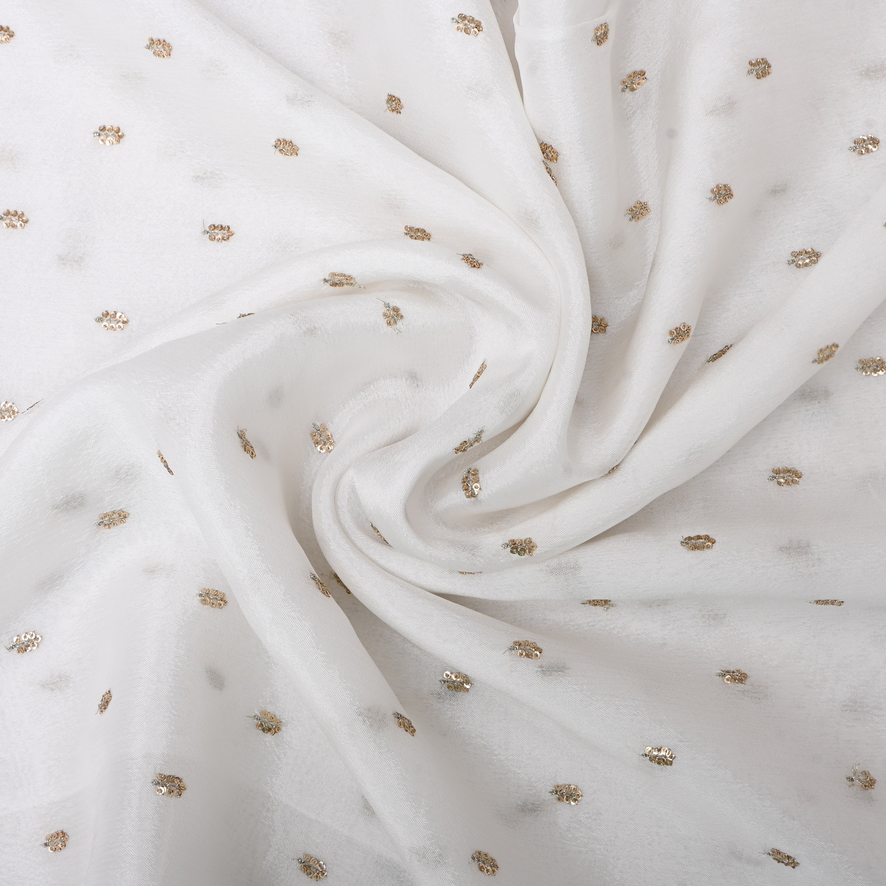 White Embroidered Floral Silk Fabric