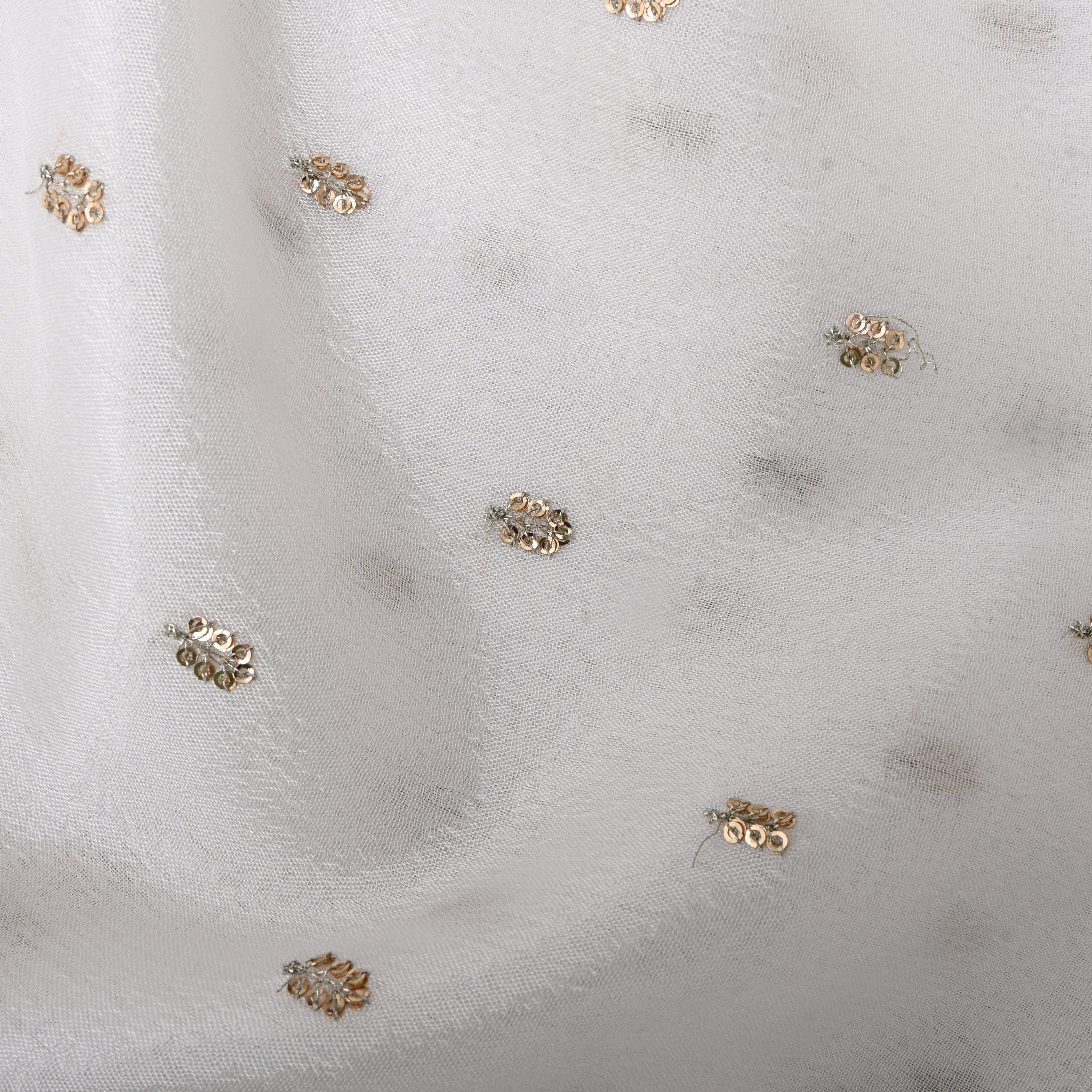 White Embroidered Floral Silk Fabric