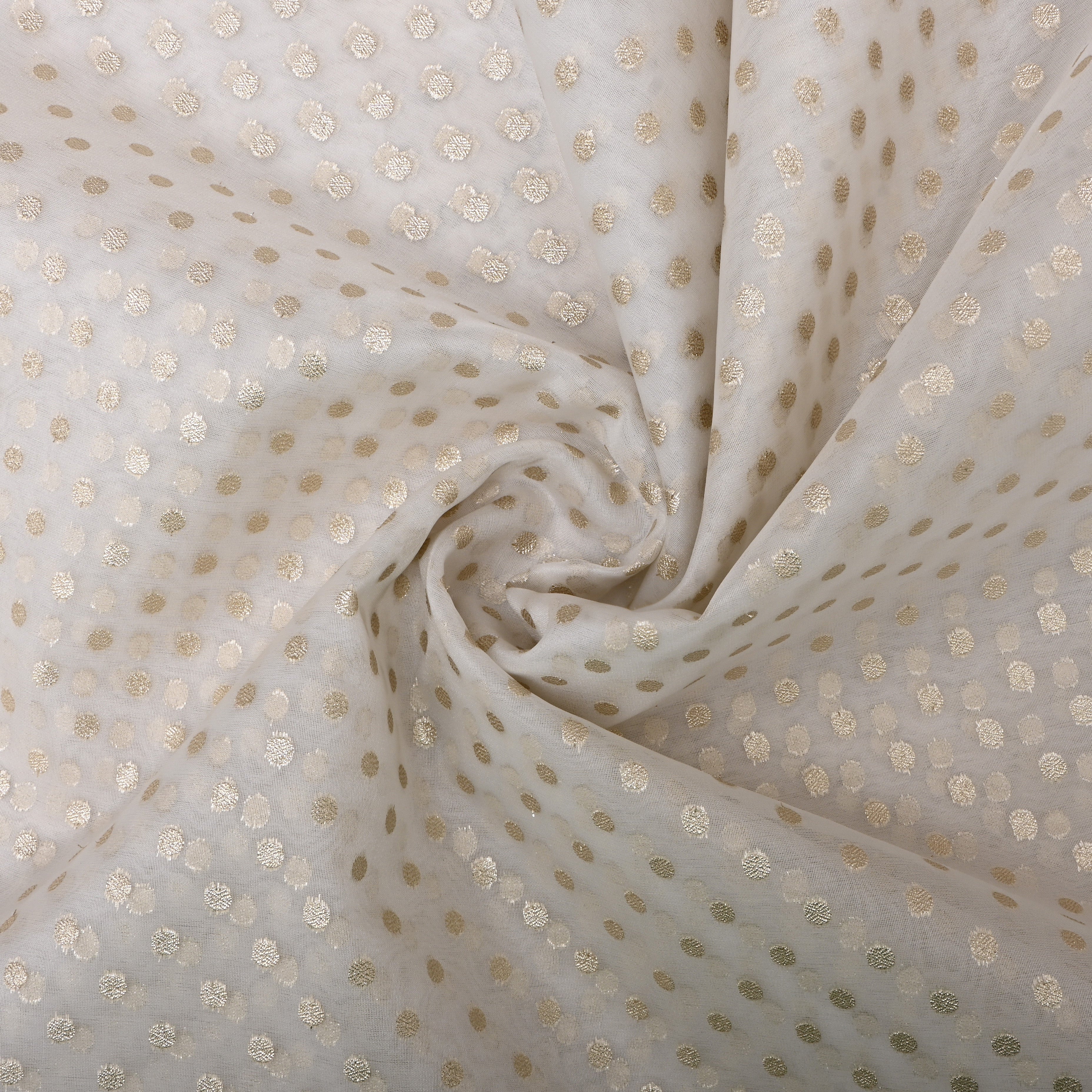 White Floral Zari Butti Organza Fabric