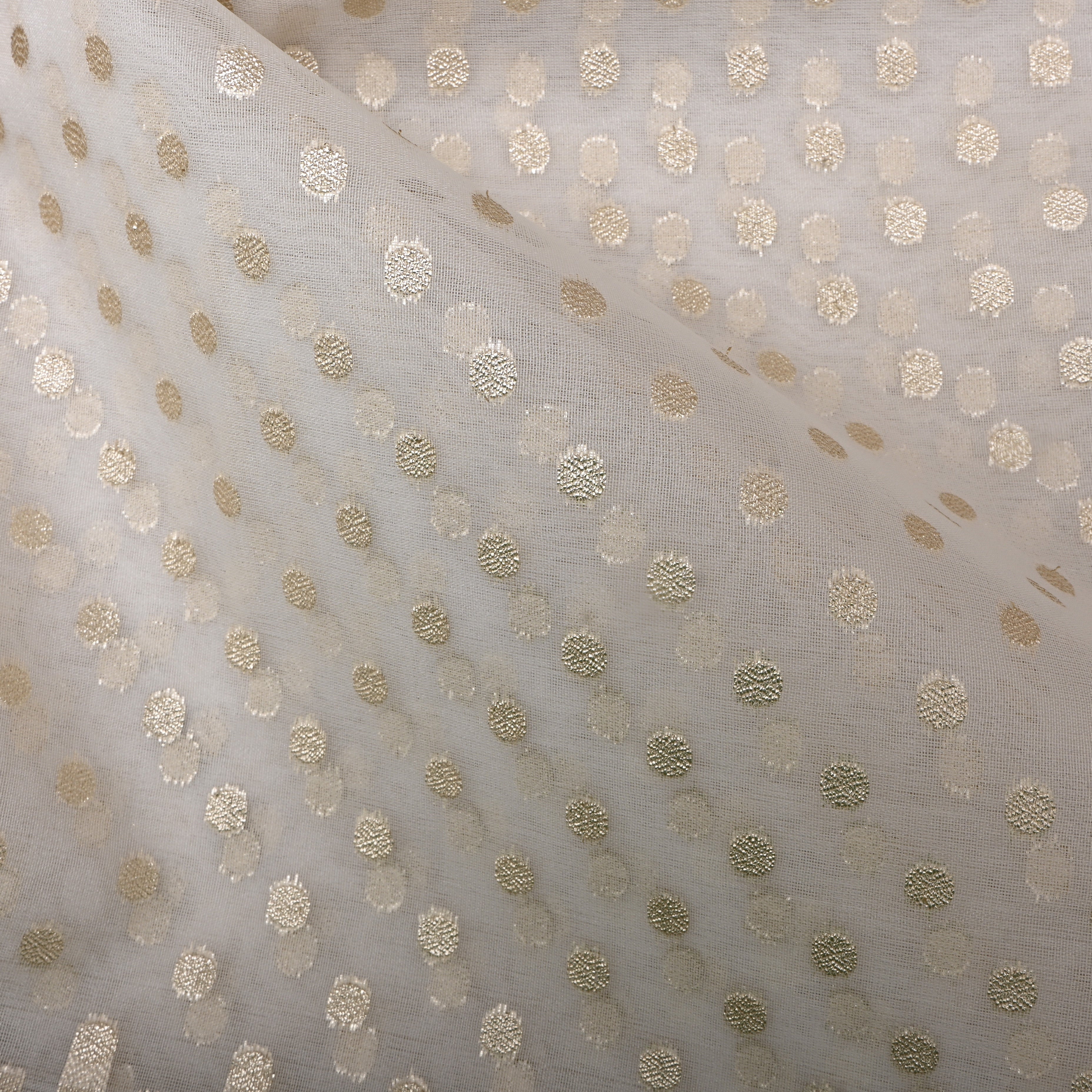 White Floral Zari Butti Organza Fabric