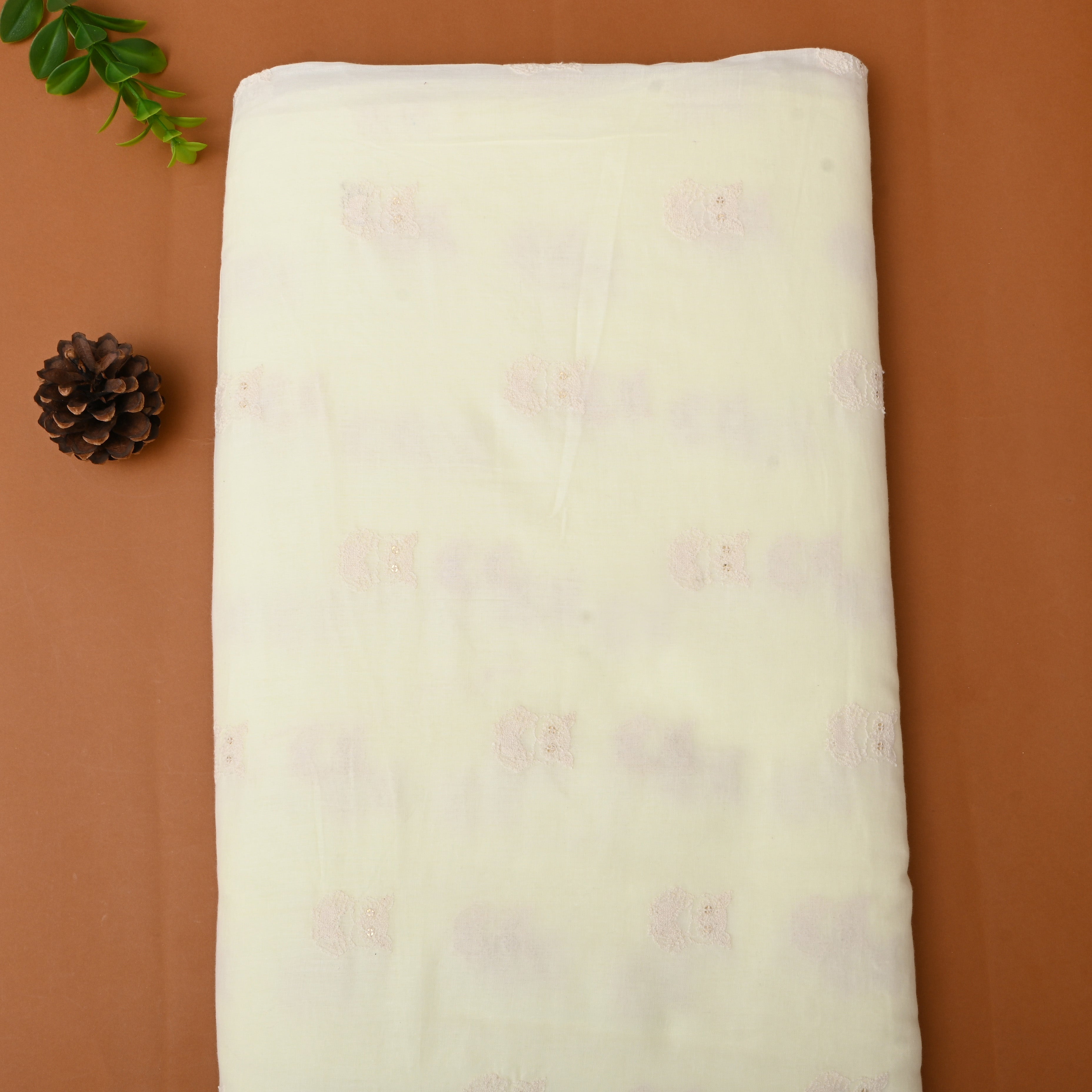 White Thread Embroidered Cotton Fabric