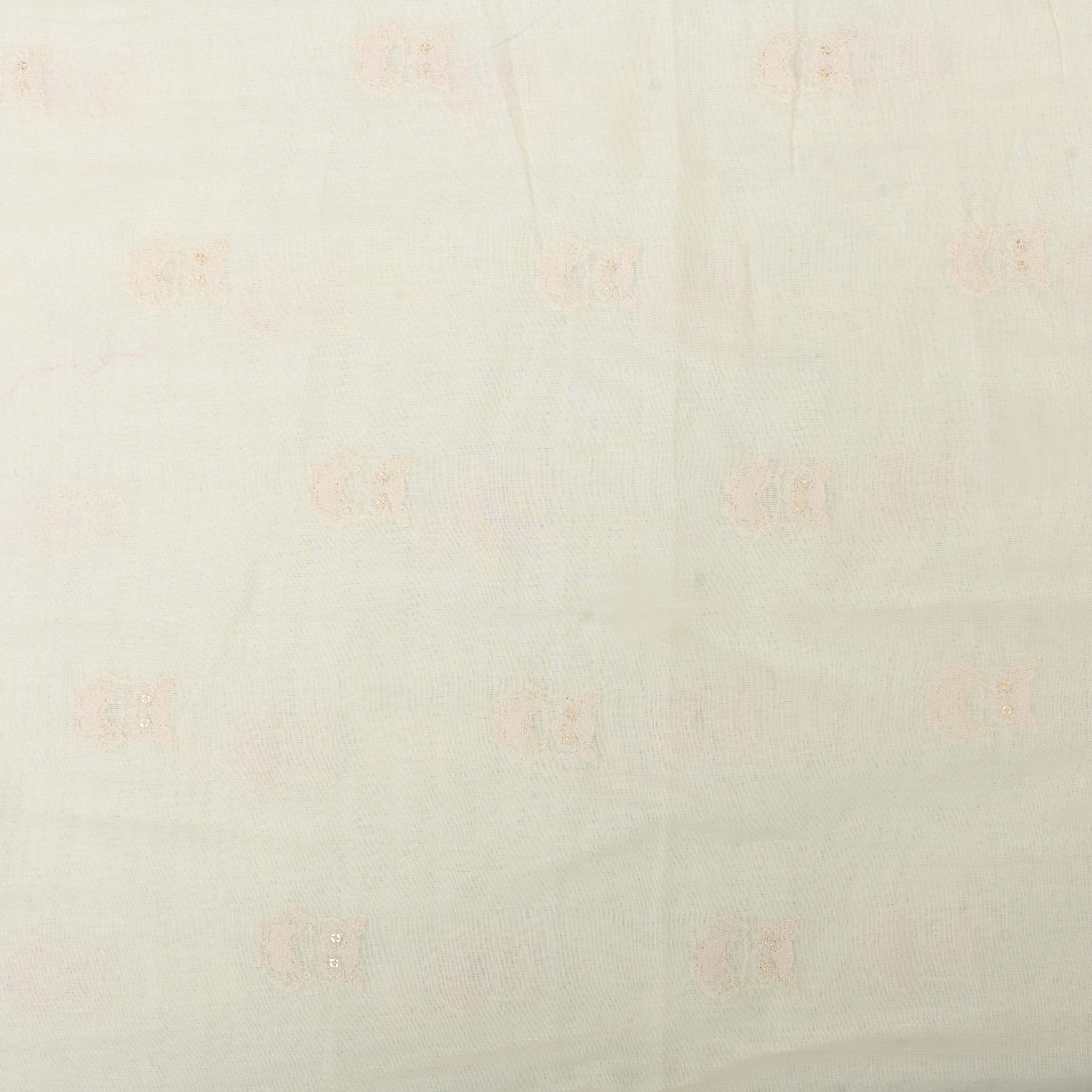 White Thread Embroidered Cotton Fabric