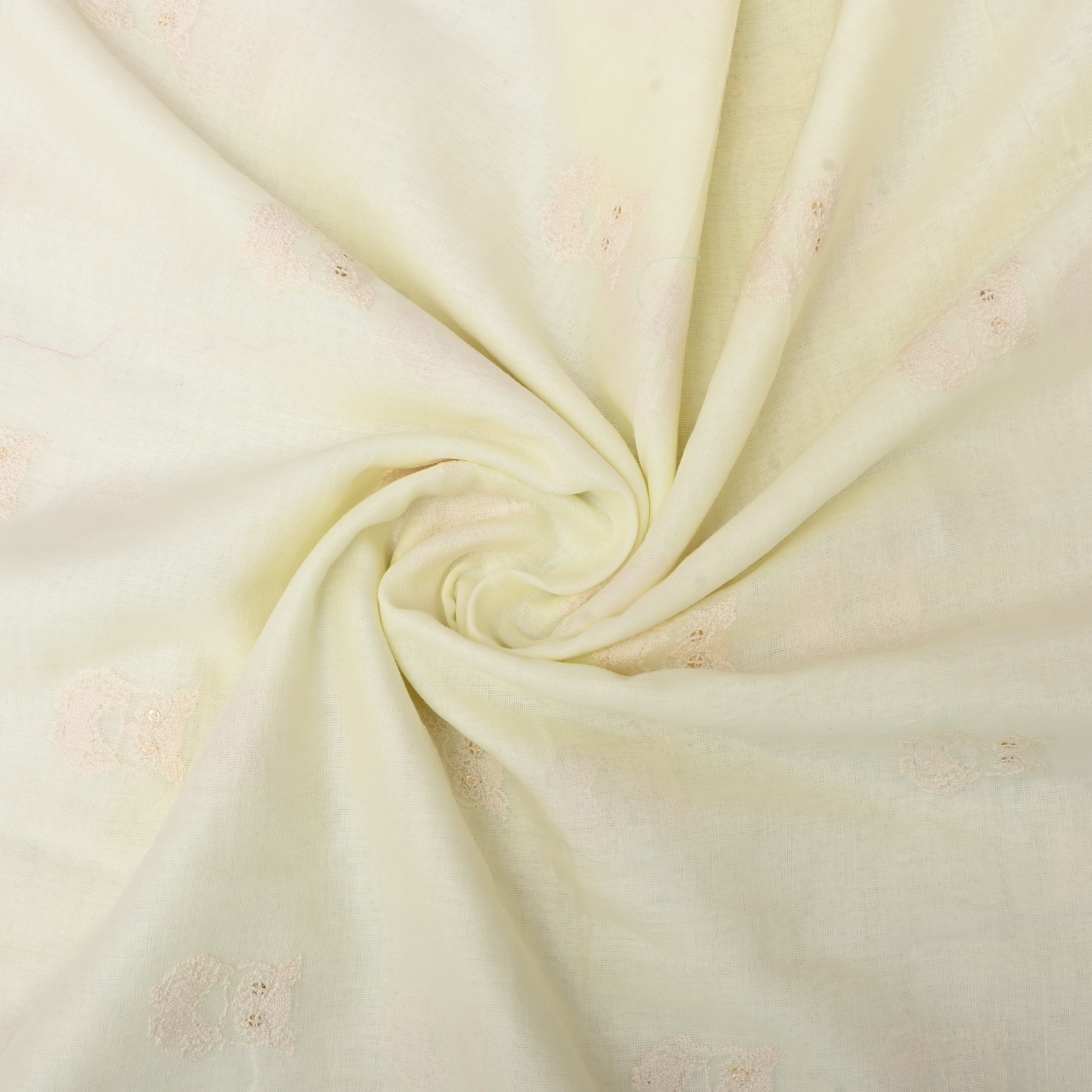 White Thread Embroidered Cotton Fabric