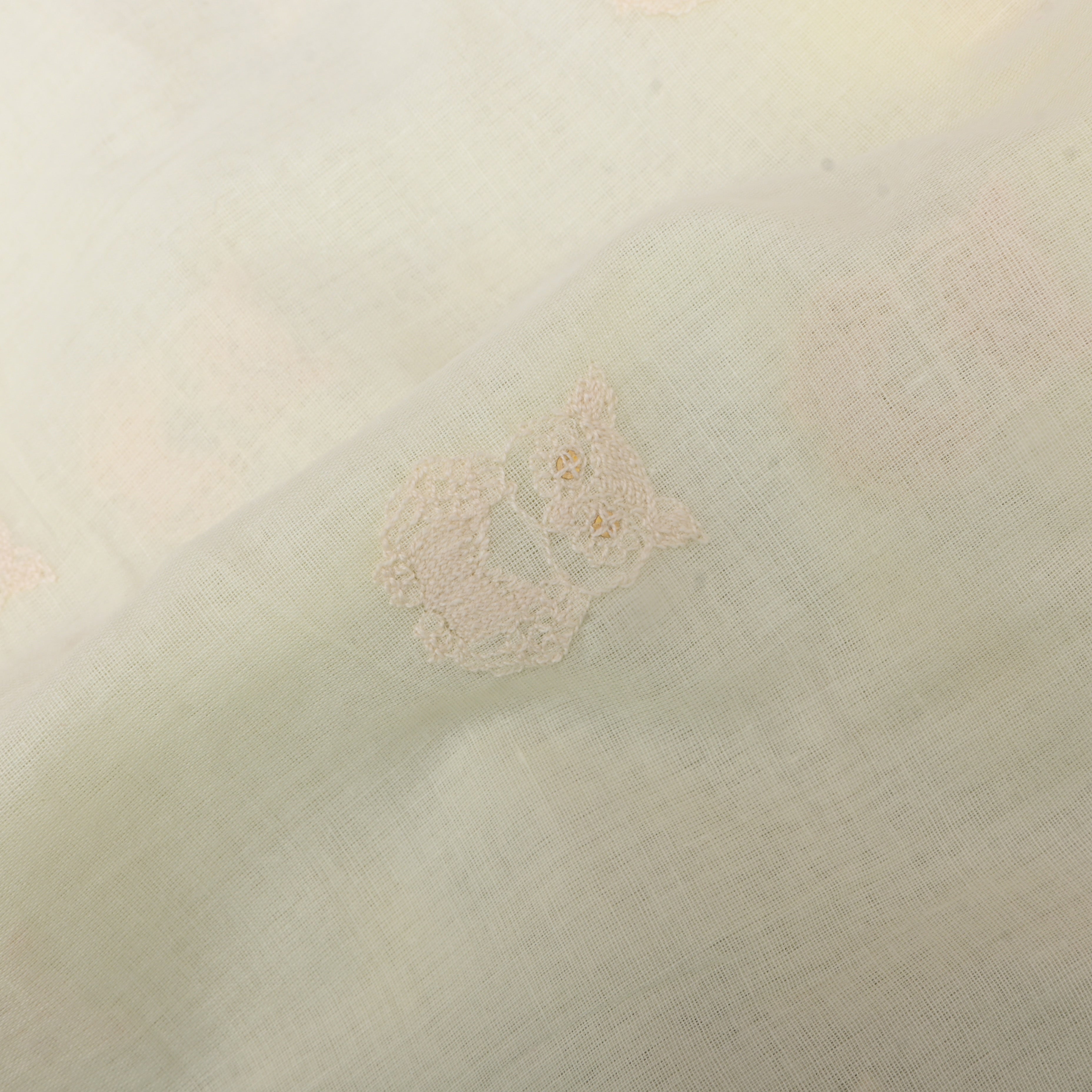 White Thread Embroidered Cotton Fabric