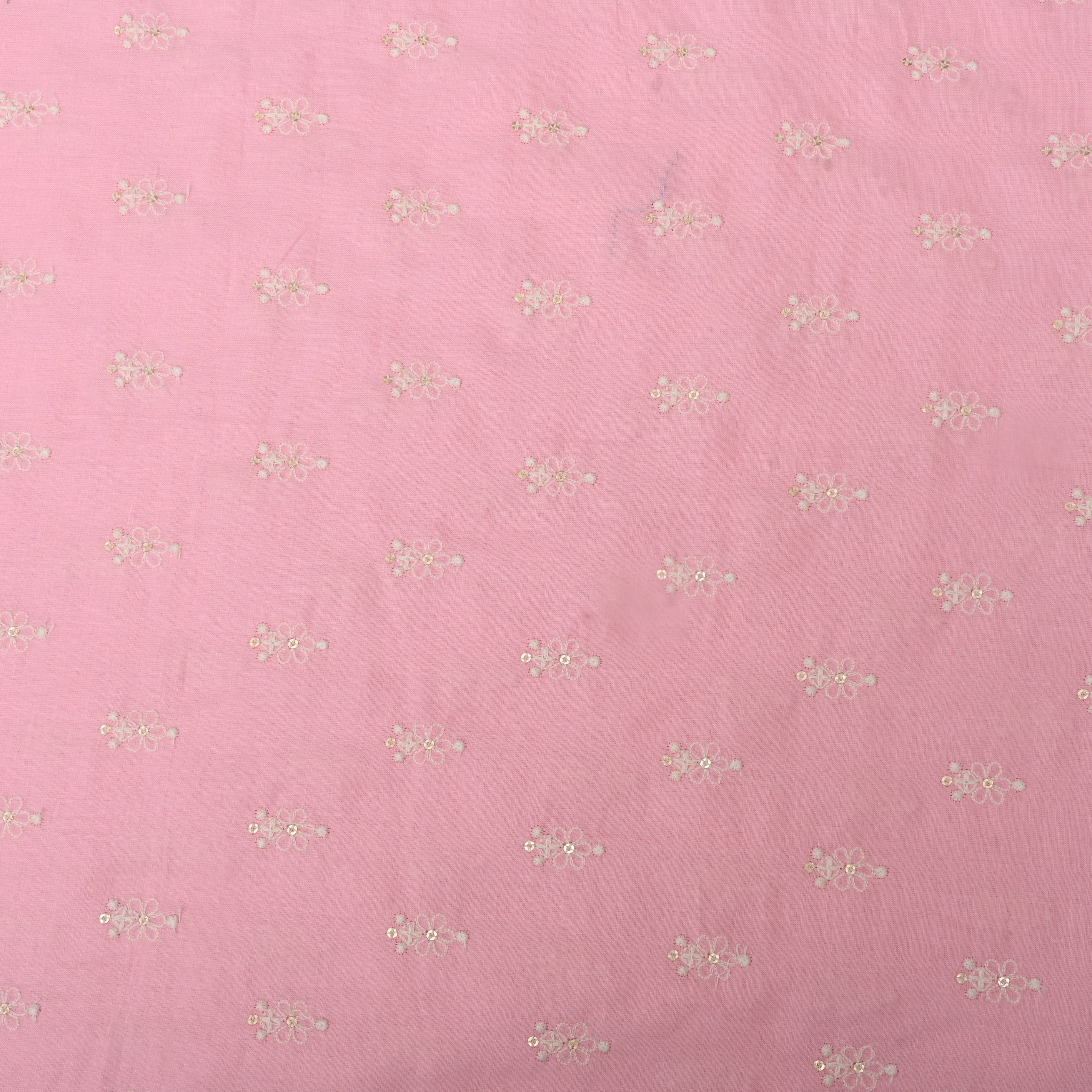 Taffy Pink Floral Embroidered Cotton Fabric