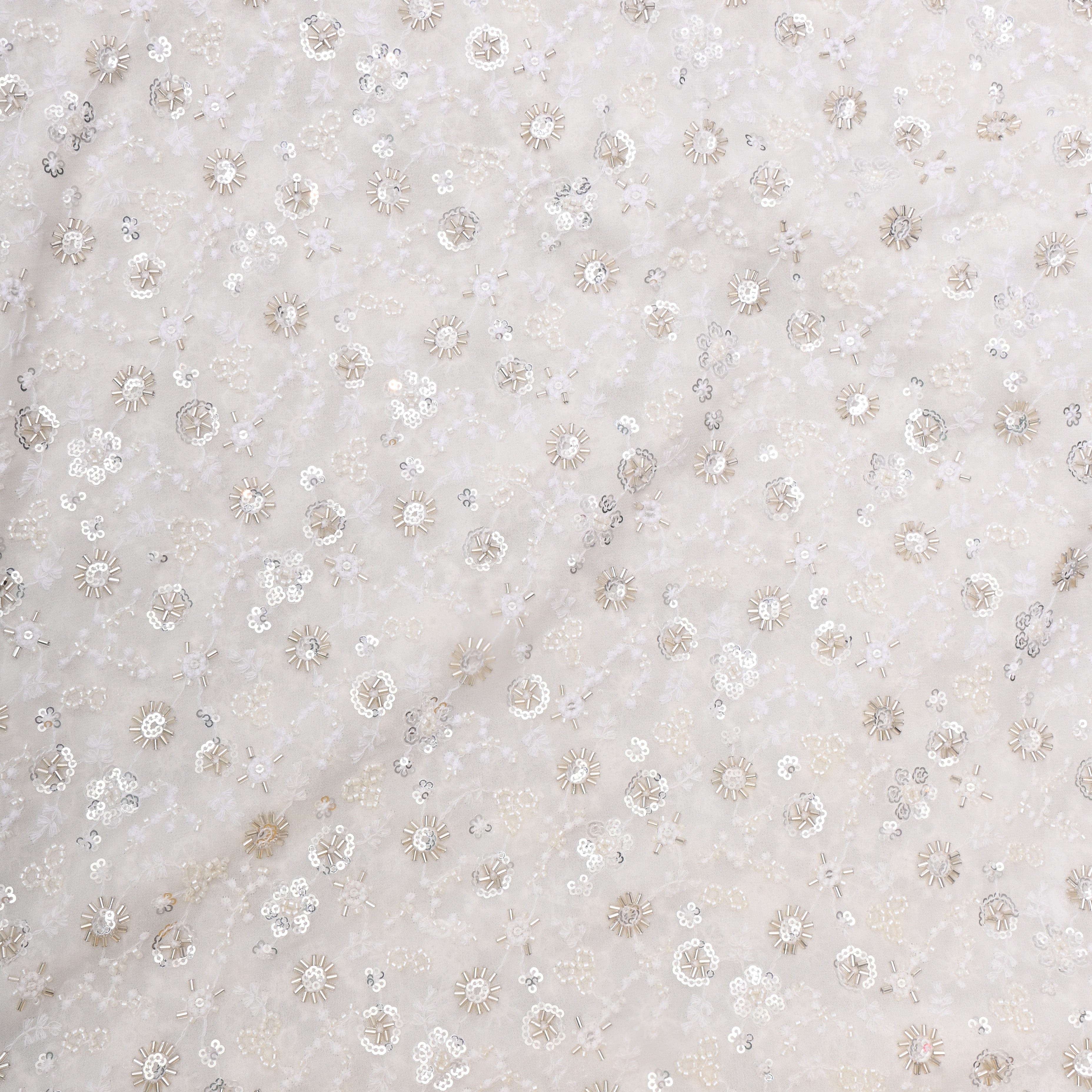 Off White Floral Embroidered Georgette Fabric