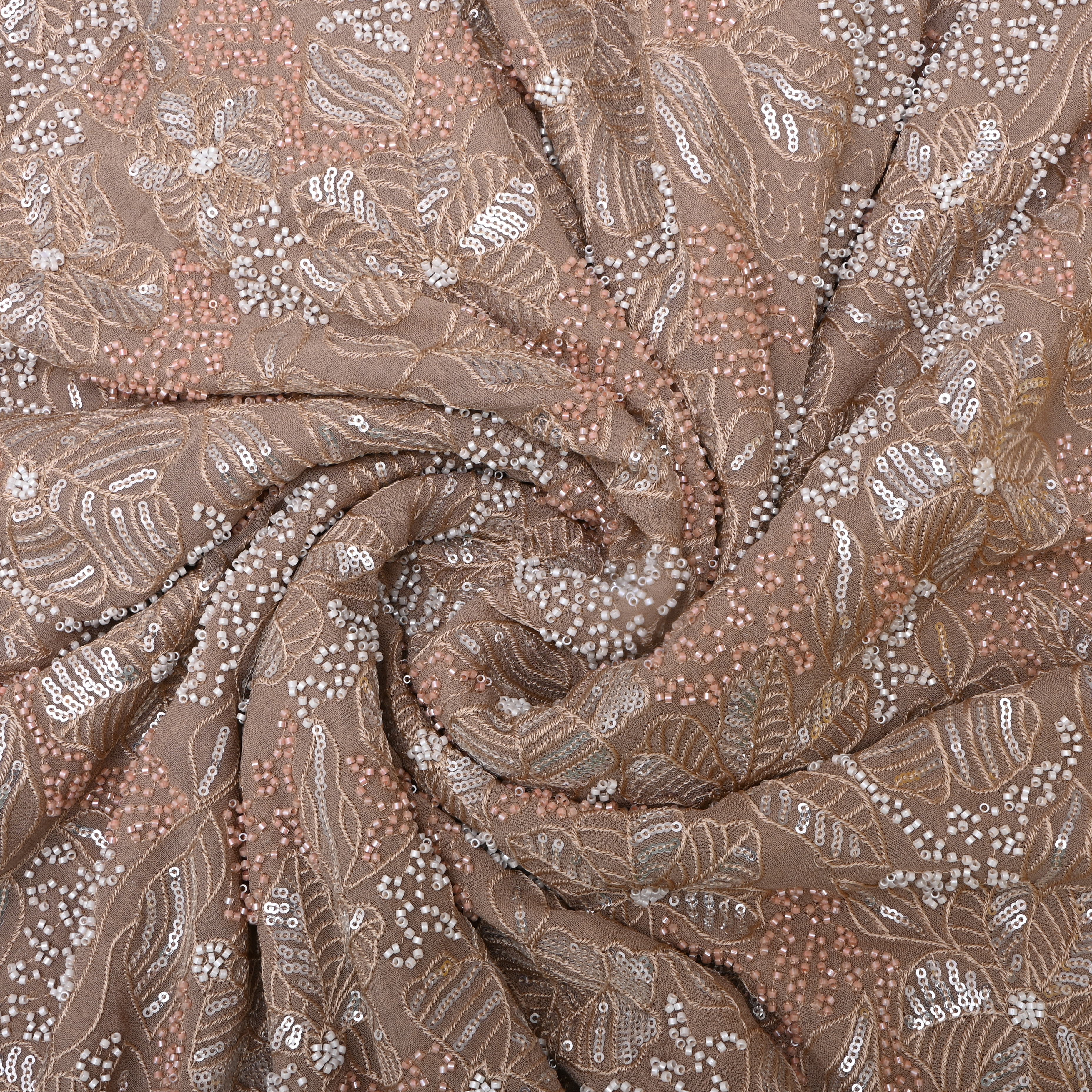 Dusty Pink Sequin And Bead Work Georgette Fabric
