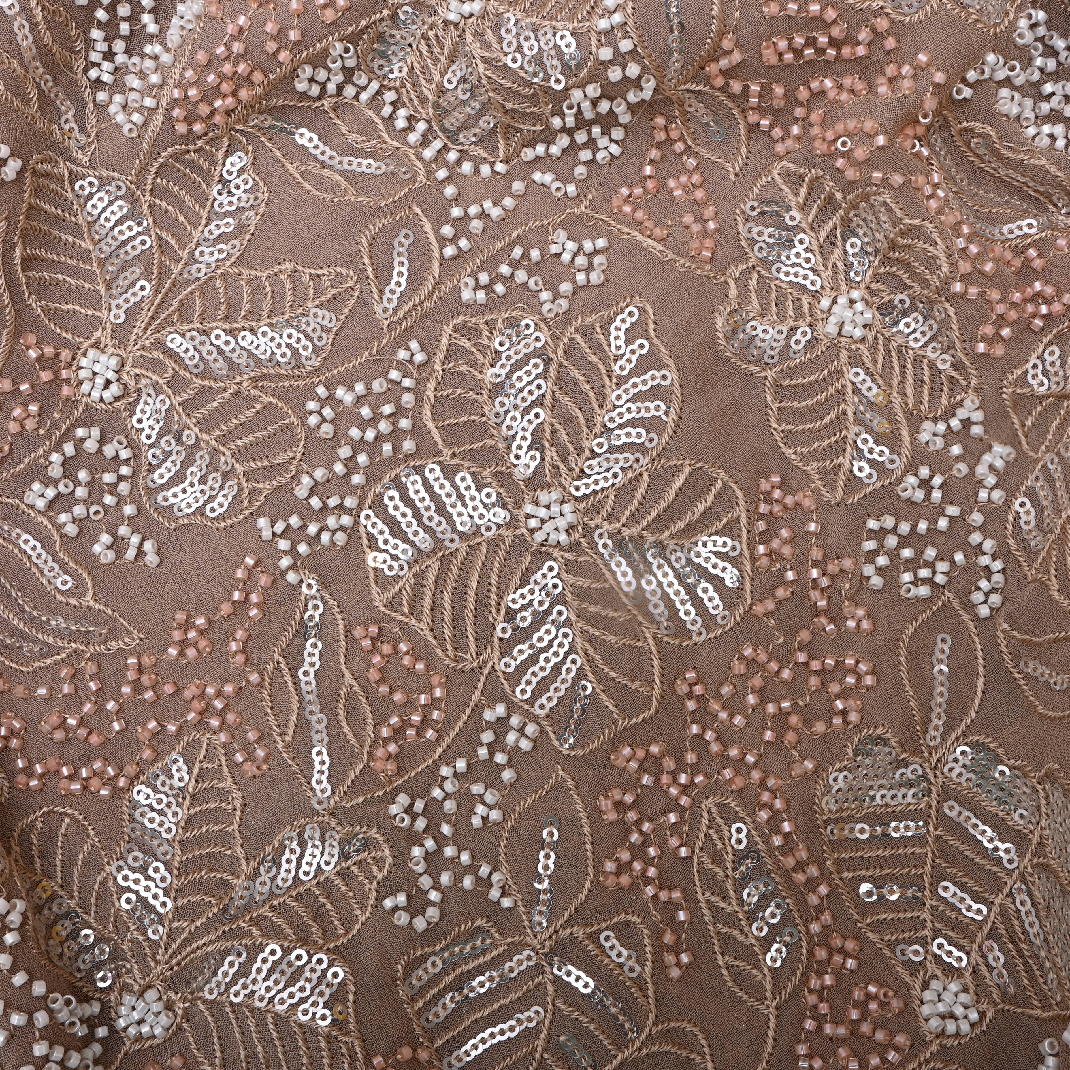 Dusty Pink Sequin And Bead Work Georgette Fabric