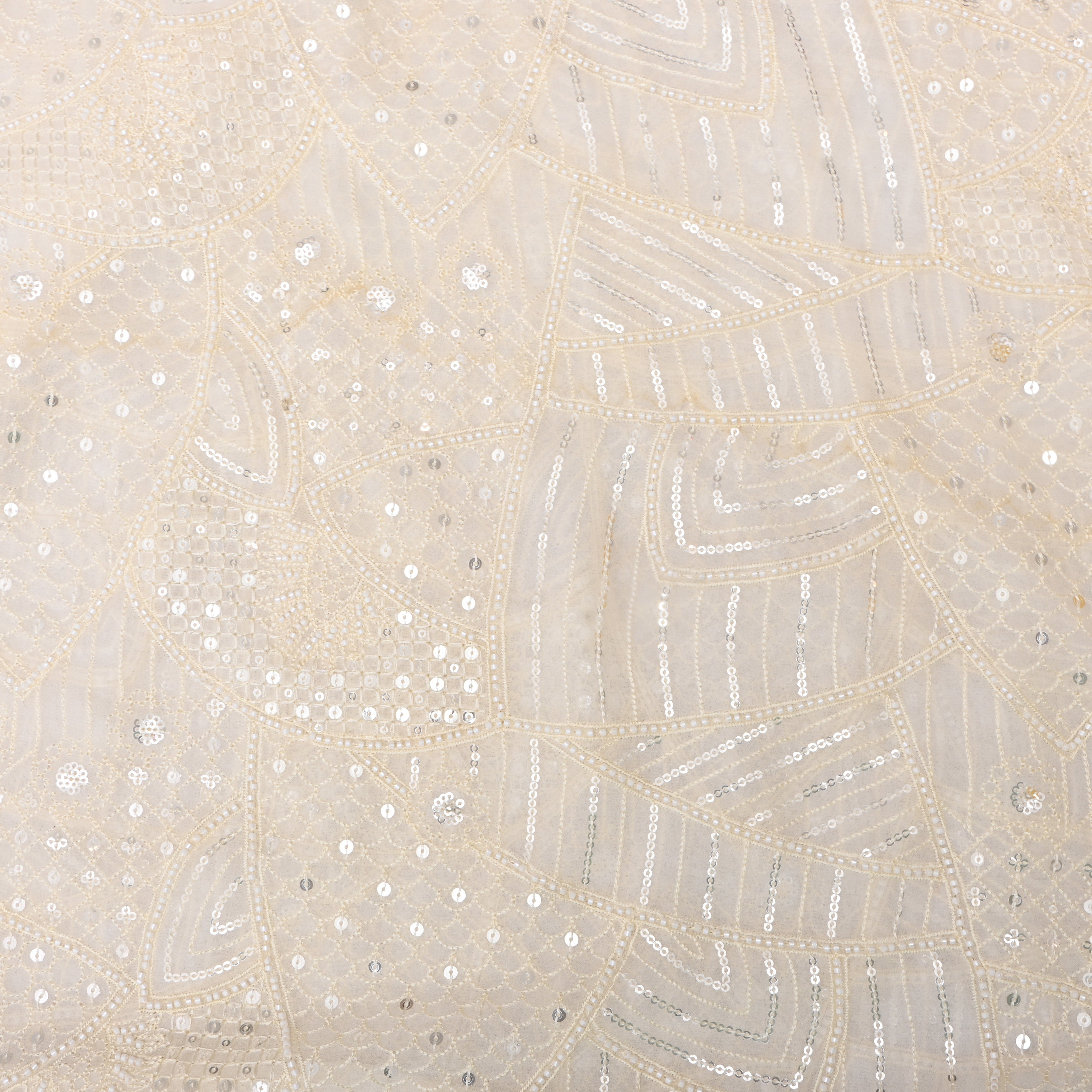 Off-White Embroidered Georgette Fabric