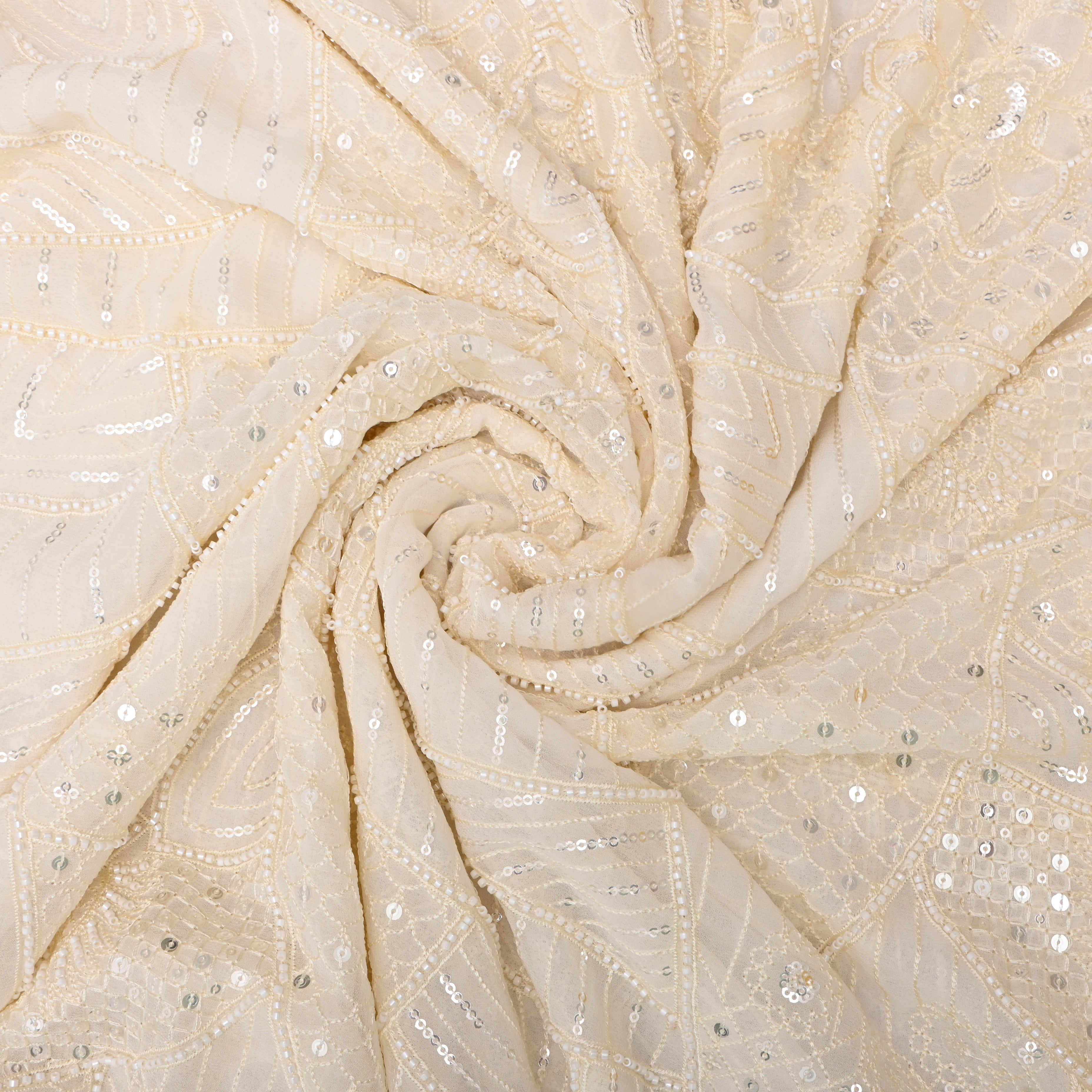 Off-White Embroidered Georgette Fabric