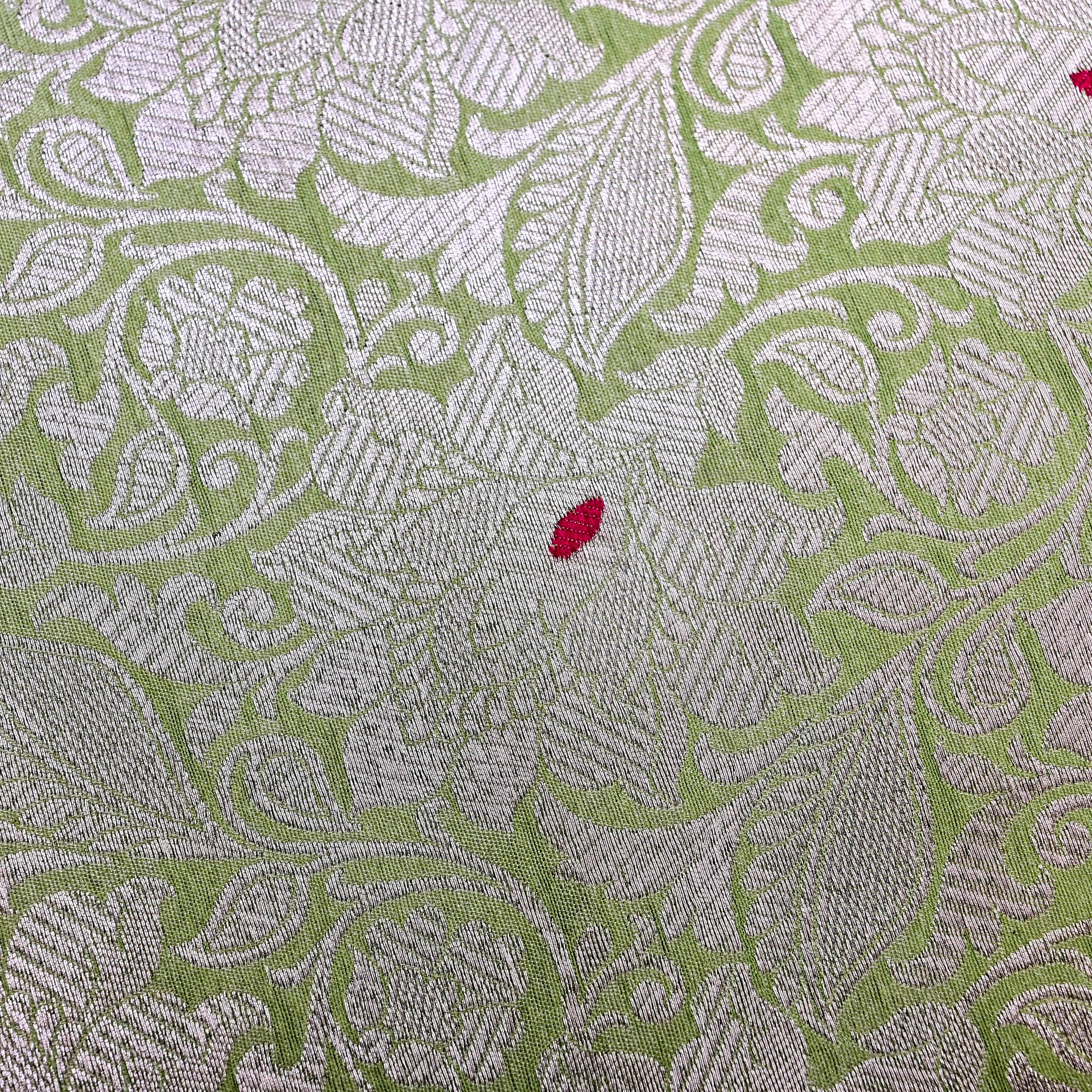 Pista Green Banarasi Fabric With Silver Zari