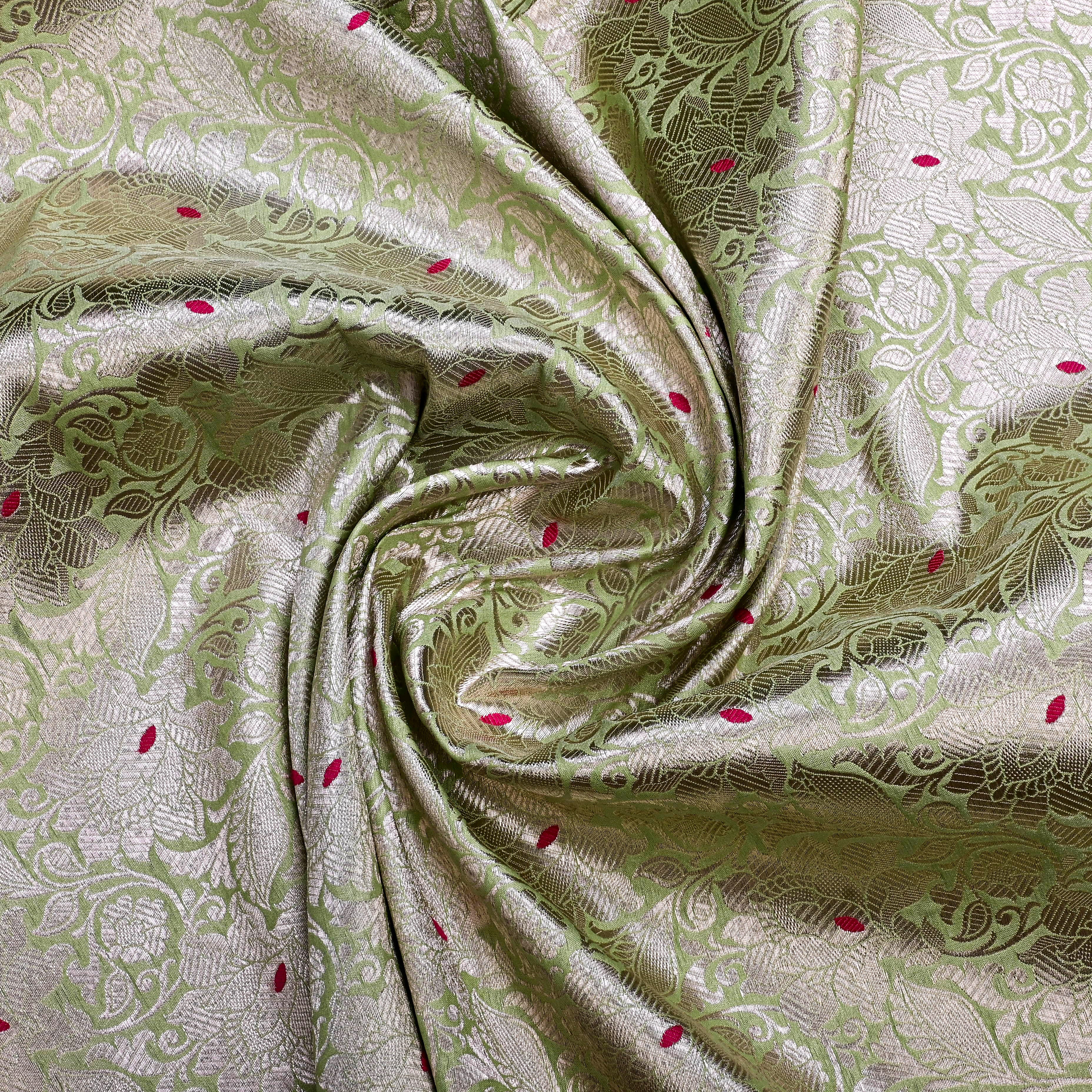 Pista Green Banarasi Fabric With Silver Zari