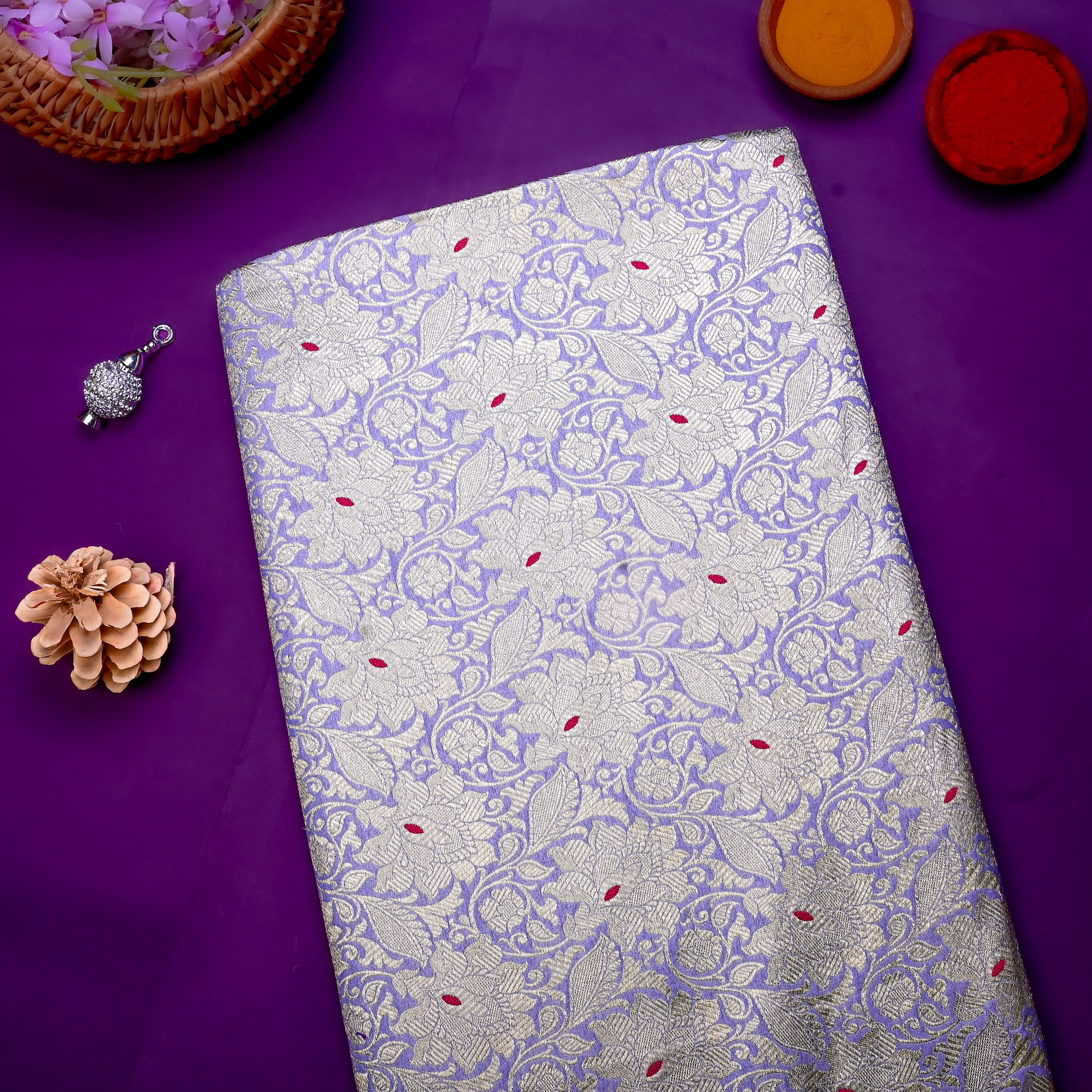Amethyst Purple Banarasi Fabric With Silver Zari