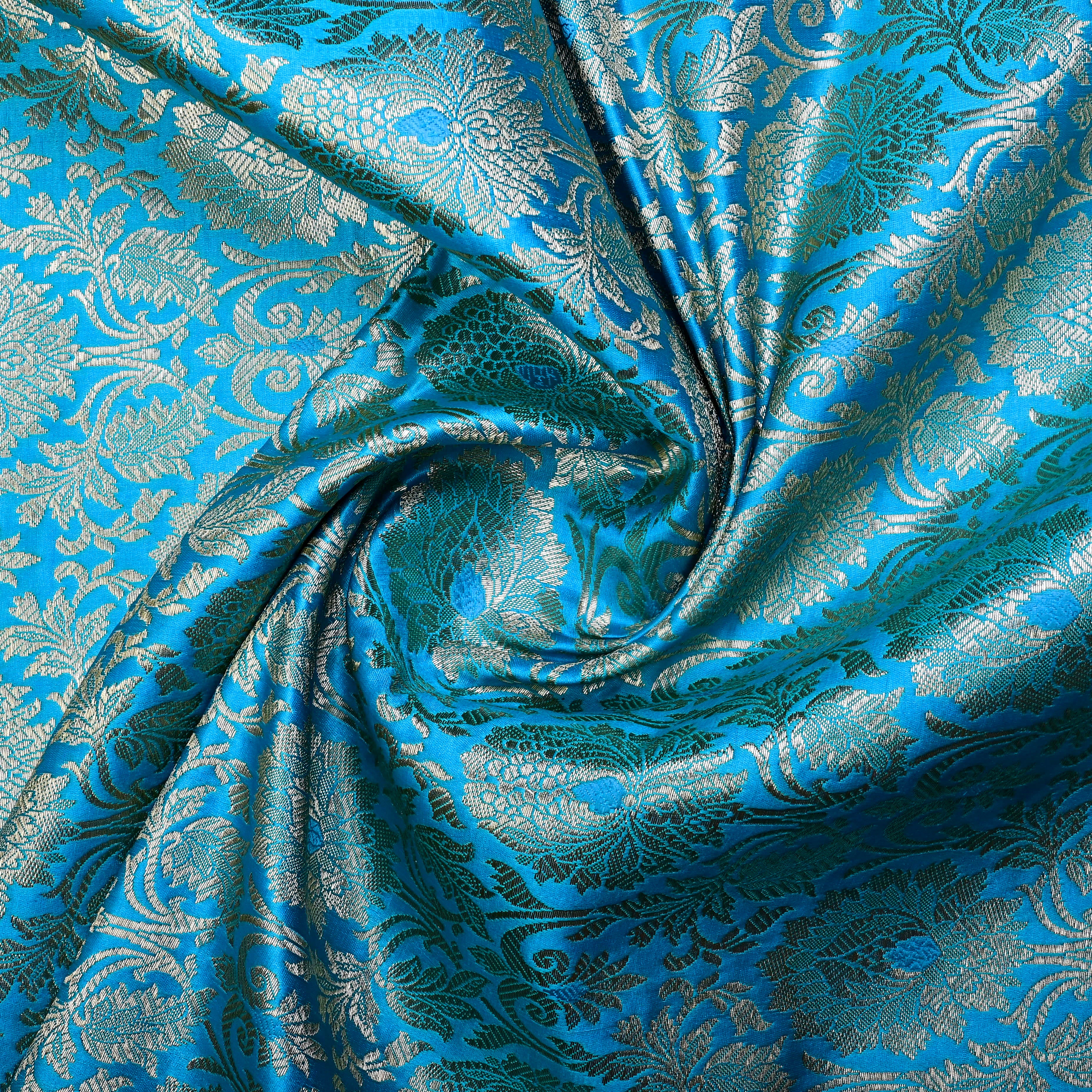 Sky Blue Banarasi Fabric With Silver Zari