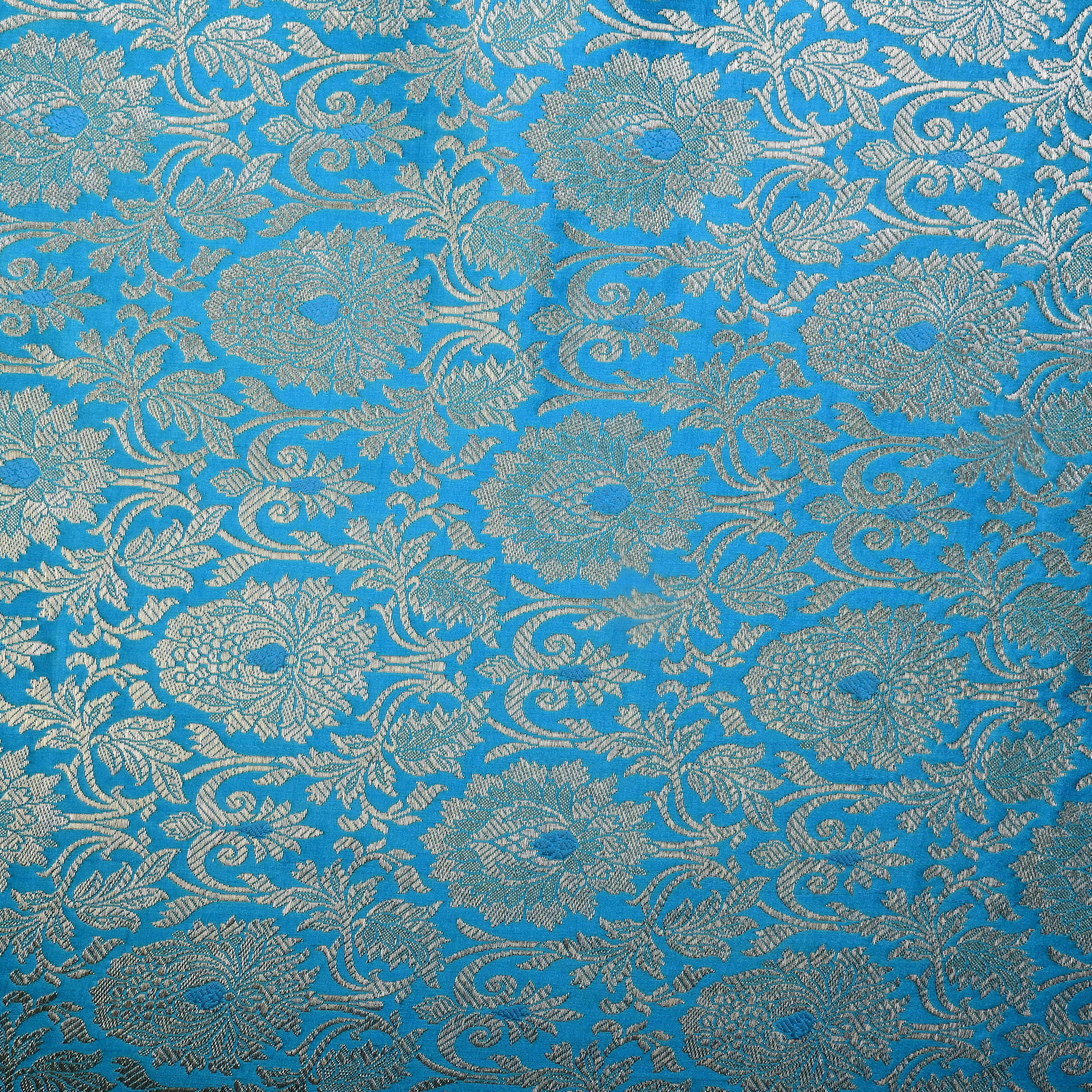 Sky Blue Banarasi Fabric With Silver Zari