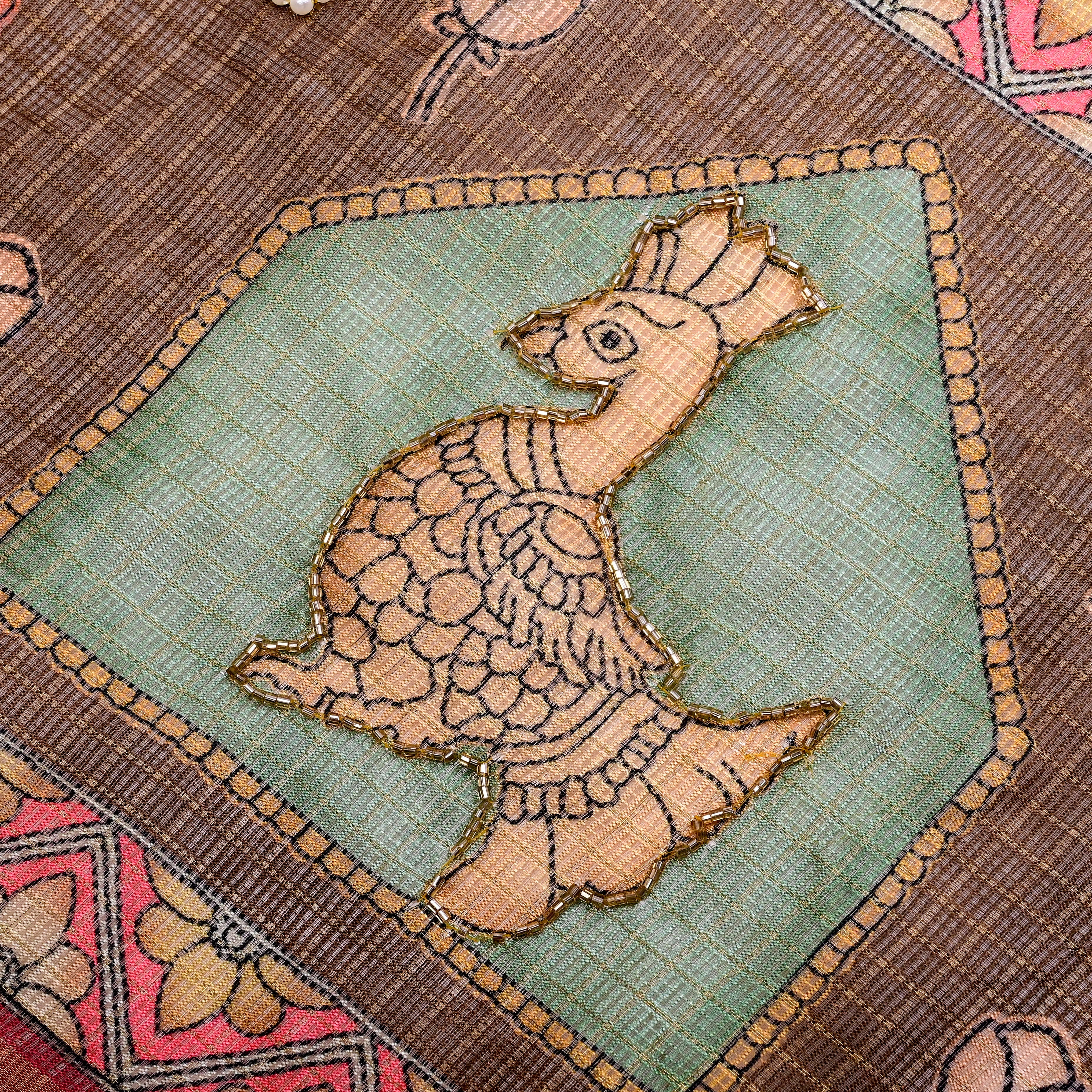 Soft Pink Kota Fabric With Printed Embroidery