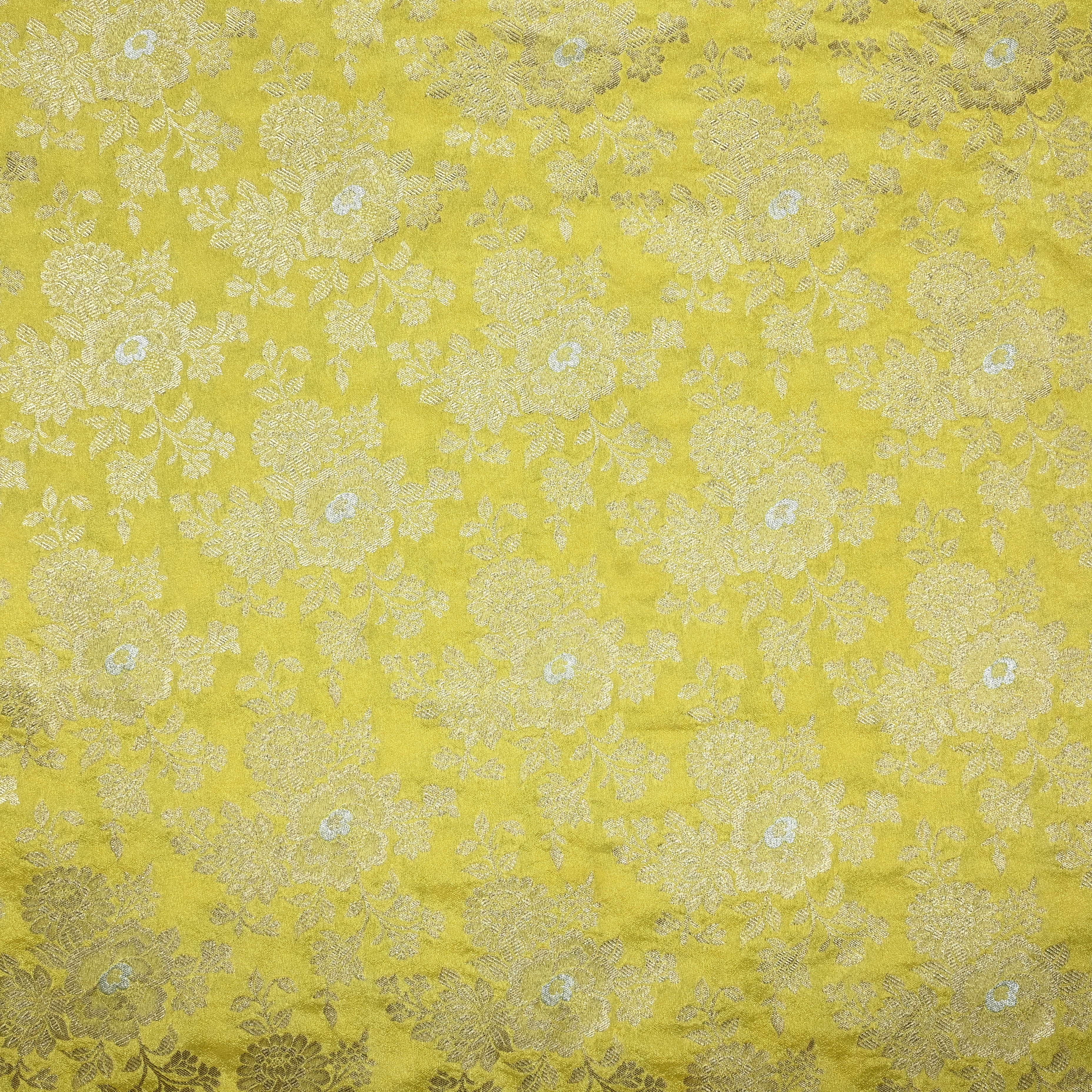 Corn Yellow Jamawar Silk Fabric With Floral Jaal
