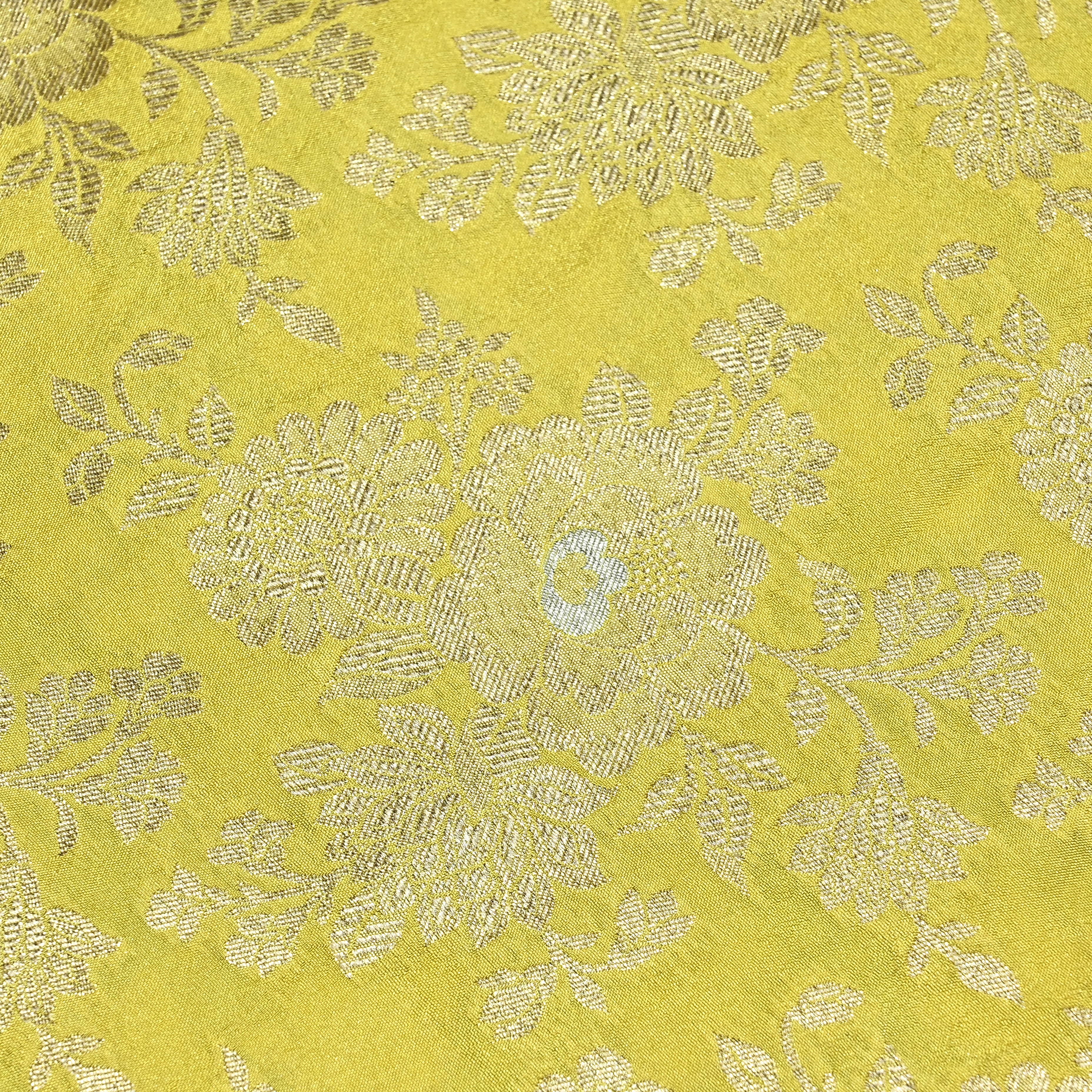 Corn Yellow Jamawar Silk Fabric With Floral Jaal