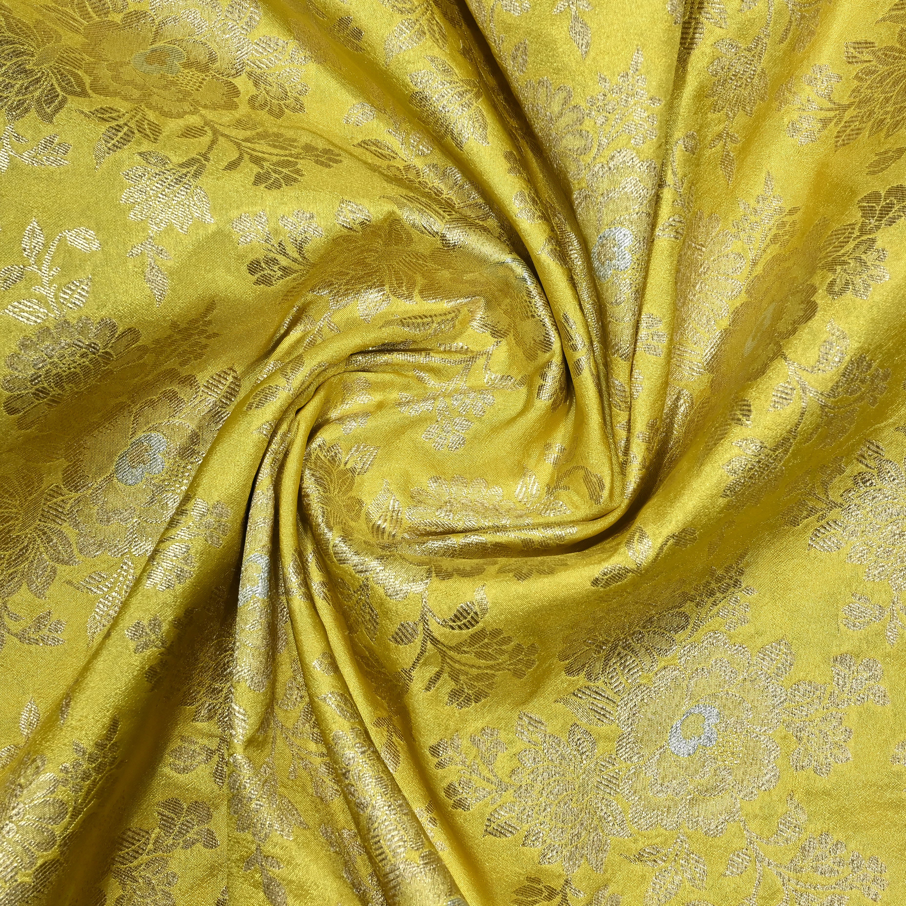 Corn Yellow Jamawar Silk Fabric With Floral Jaal