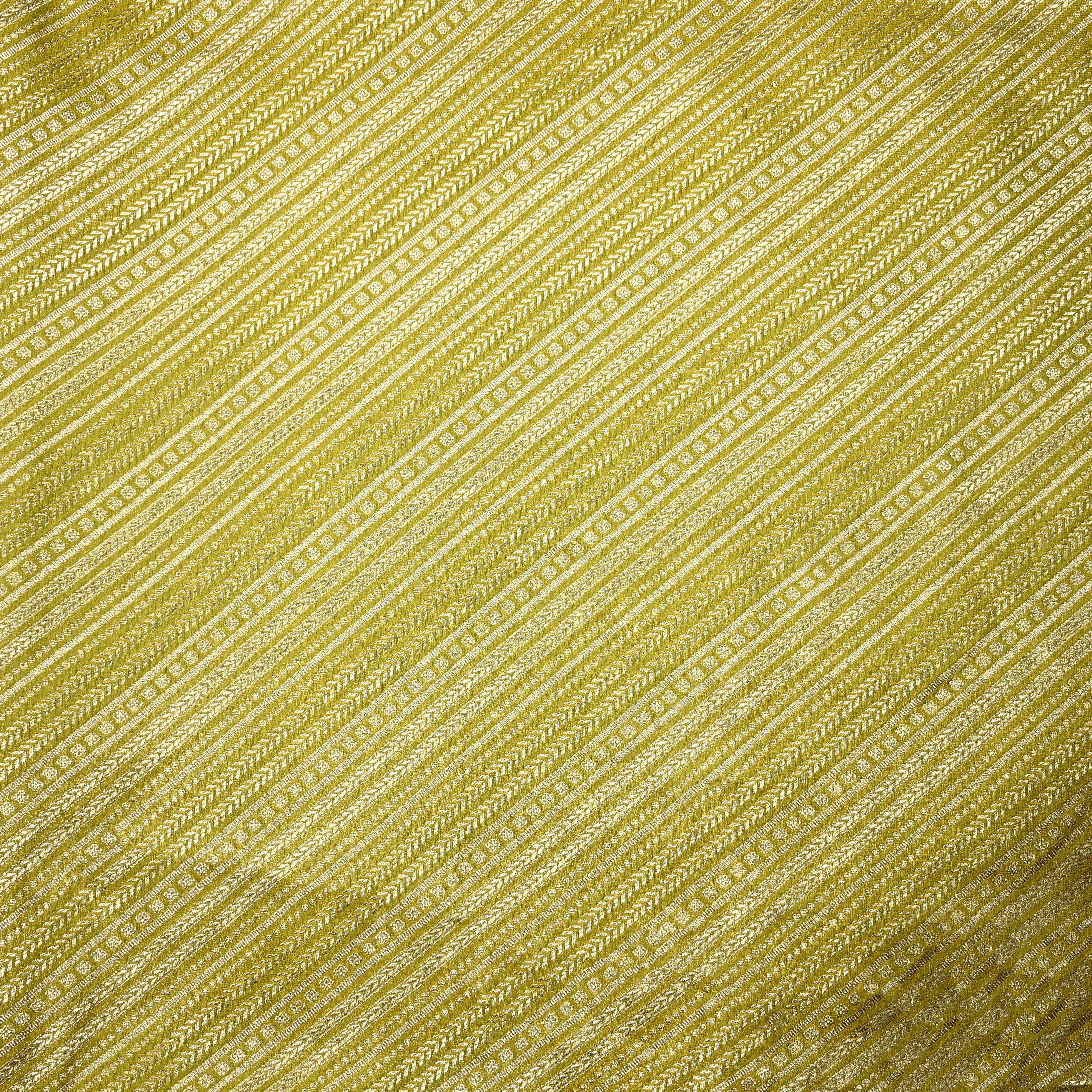 Dark Pear Green Banaras Fabric With Diagonal Strips