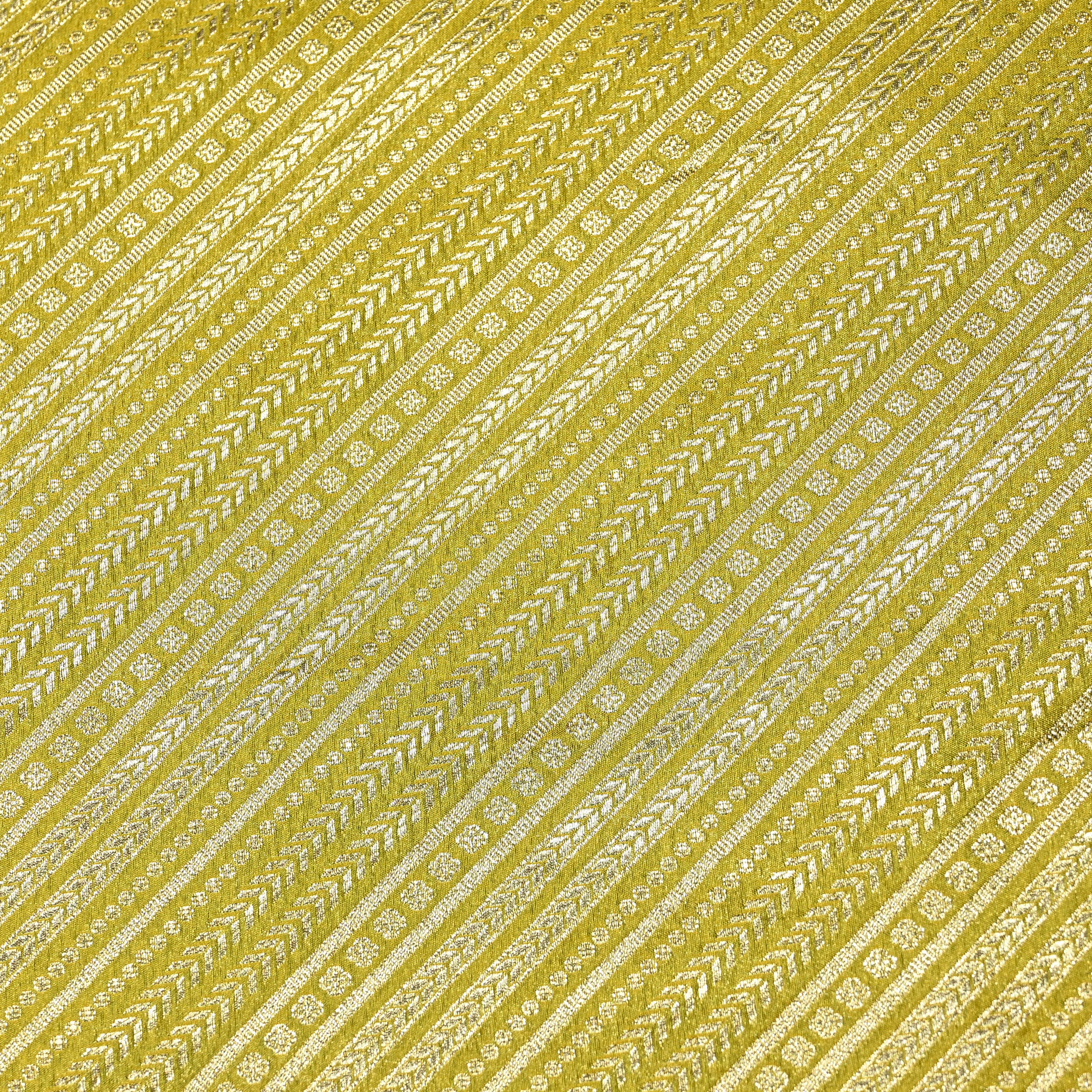 Dark Pear Green Banaras Fabric With Diagonal Strips