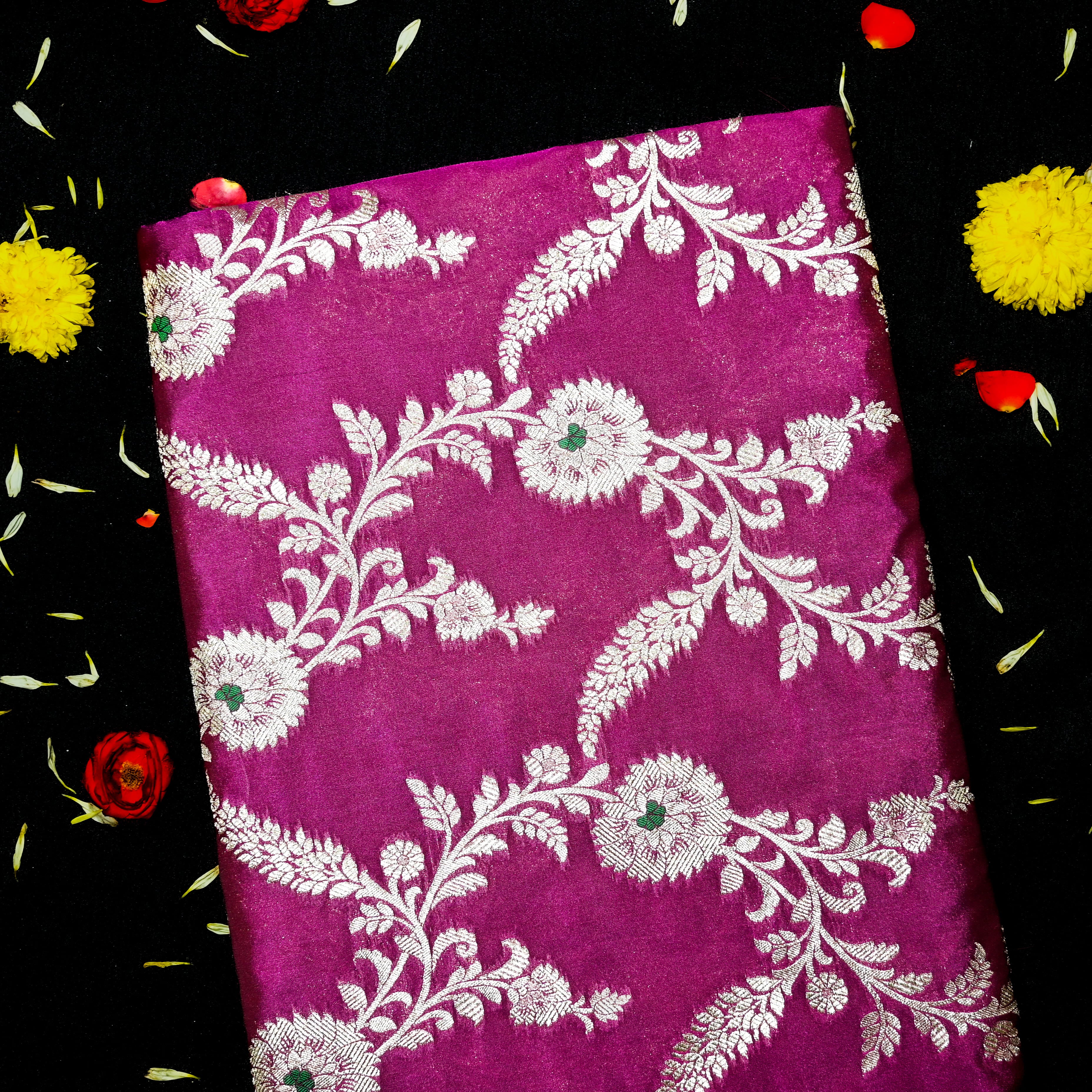 Boysenberry Purple Banaras Fabric With Floral Jaal