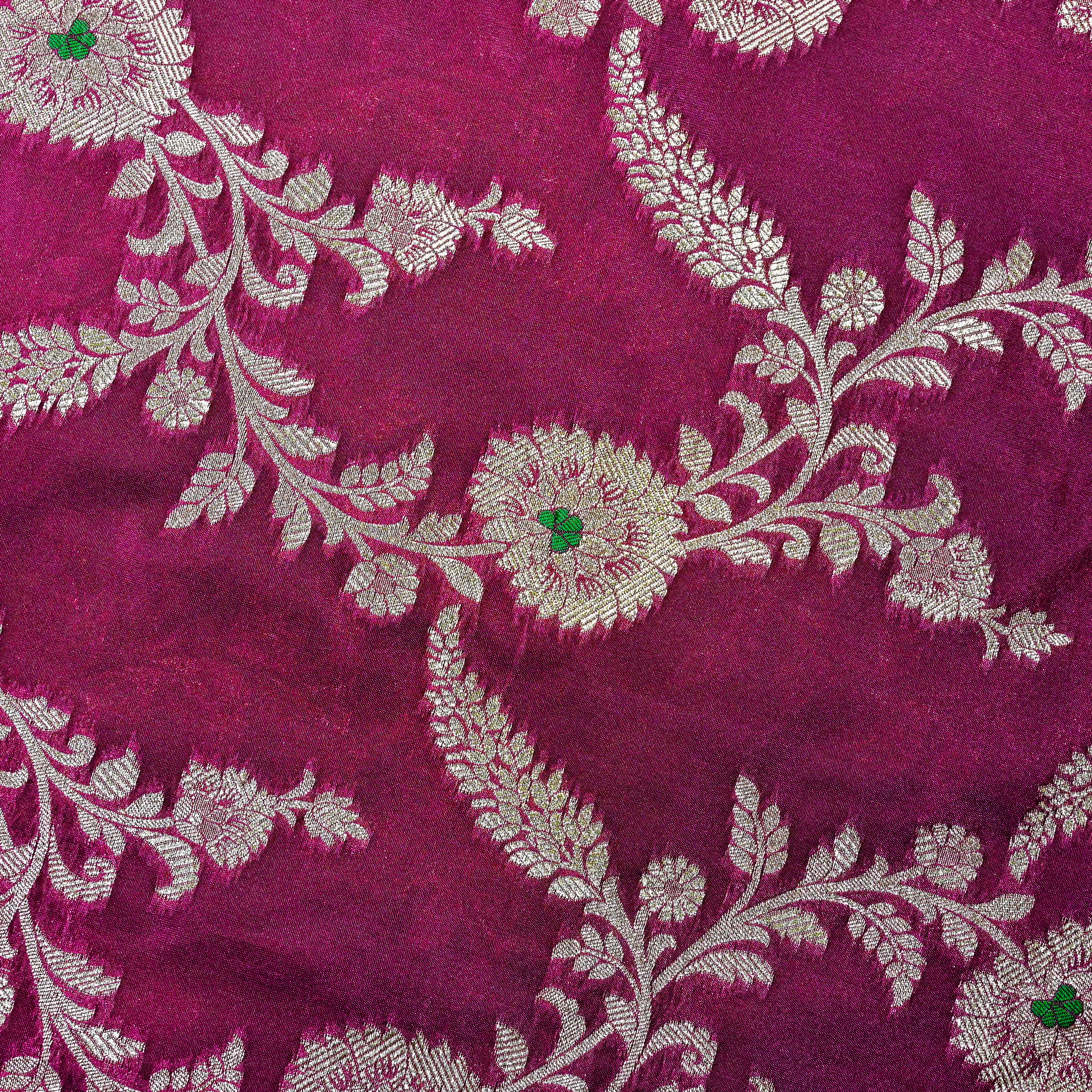 Boysenberry Purple Banaras Fabric With Floral Jaal