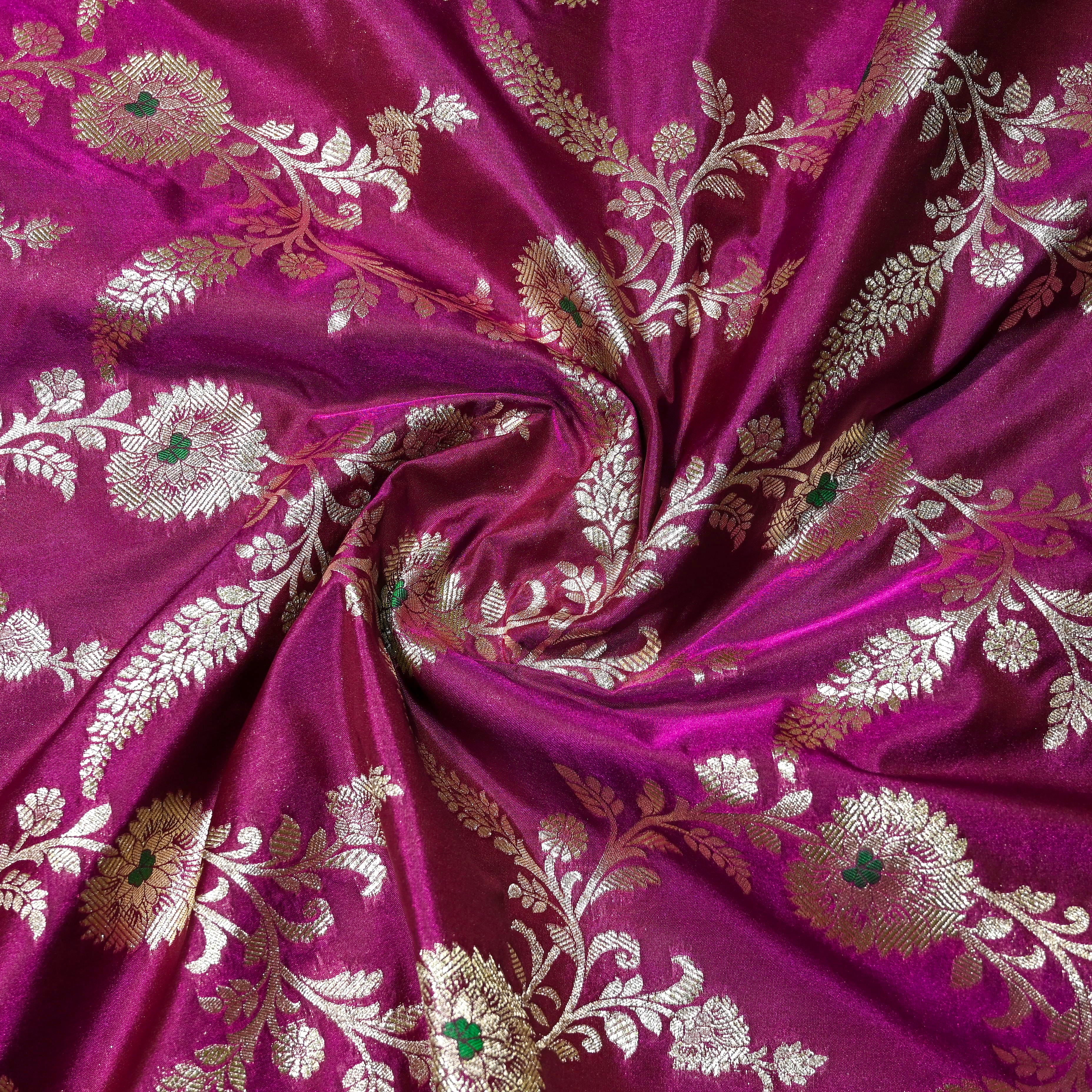 Boysenberry Purple Banaras Fabric With Floral Jaal