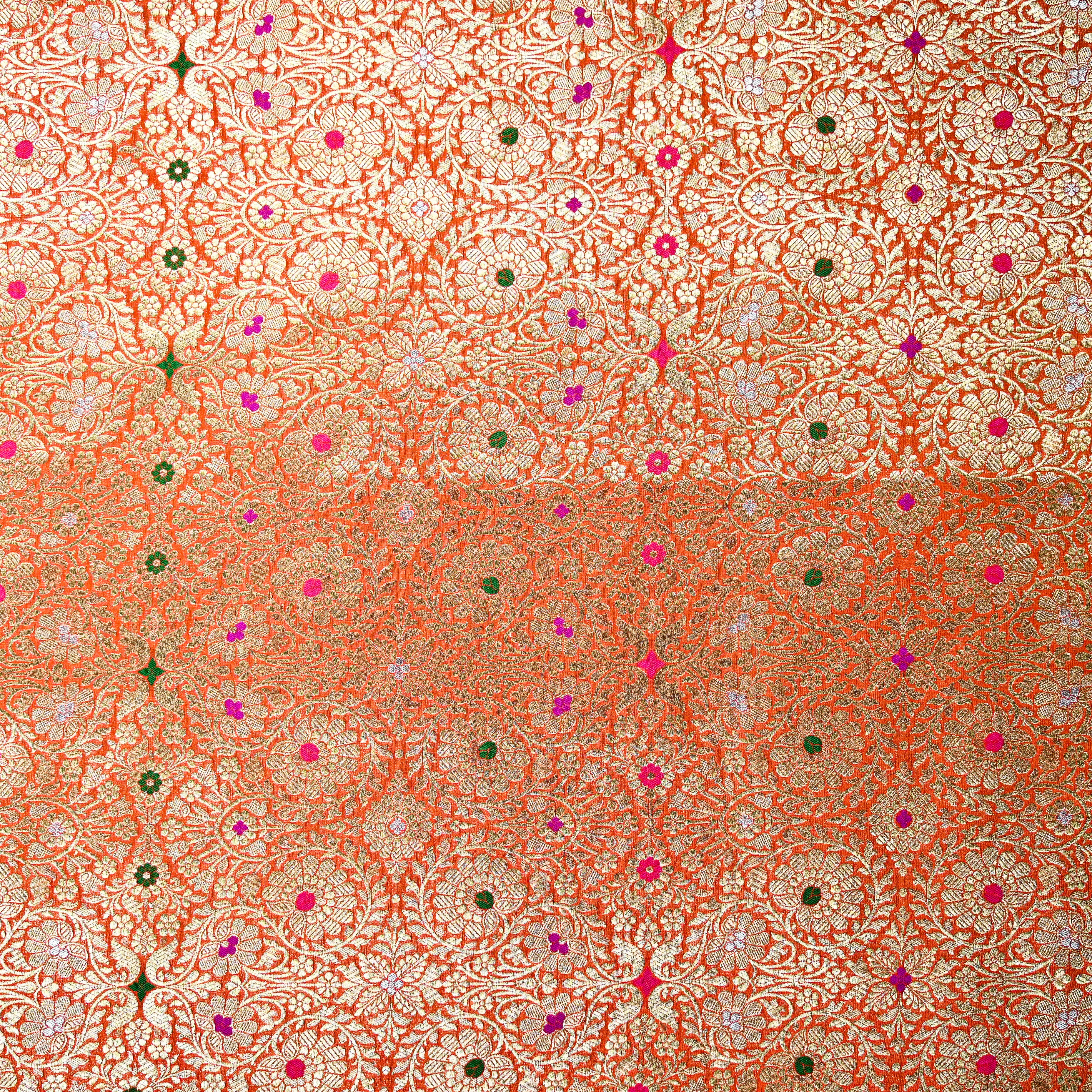 Pumpkin Orange Banaras Fabric With Intricate Zari Design