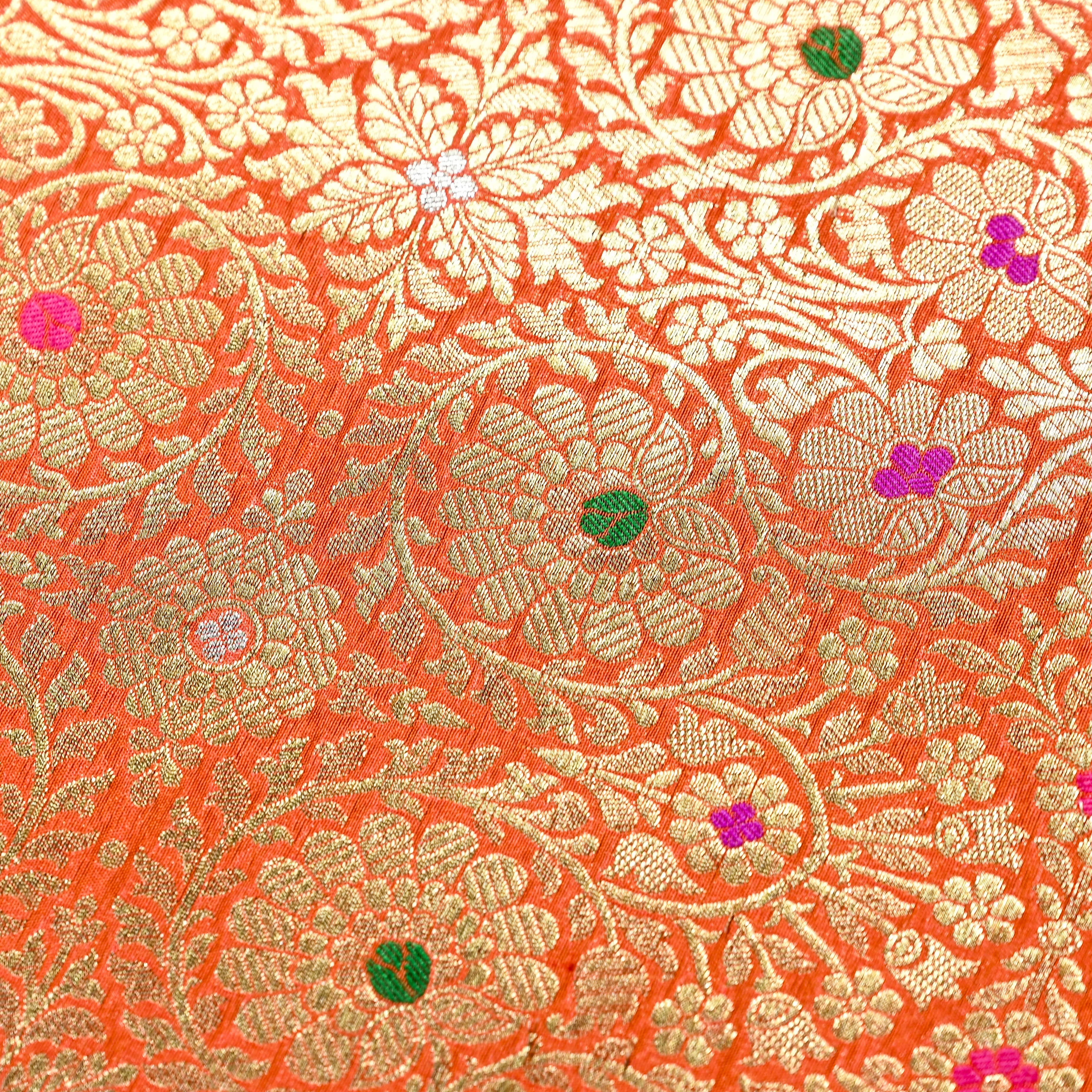 Pumpkin Orange Banaras Fabric With Intricate Zari Design