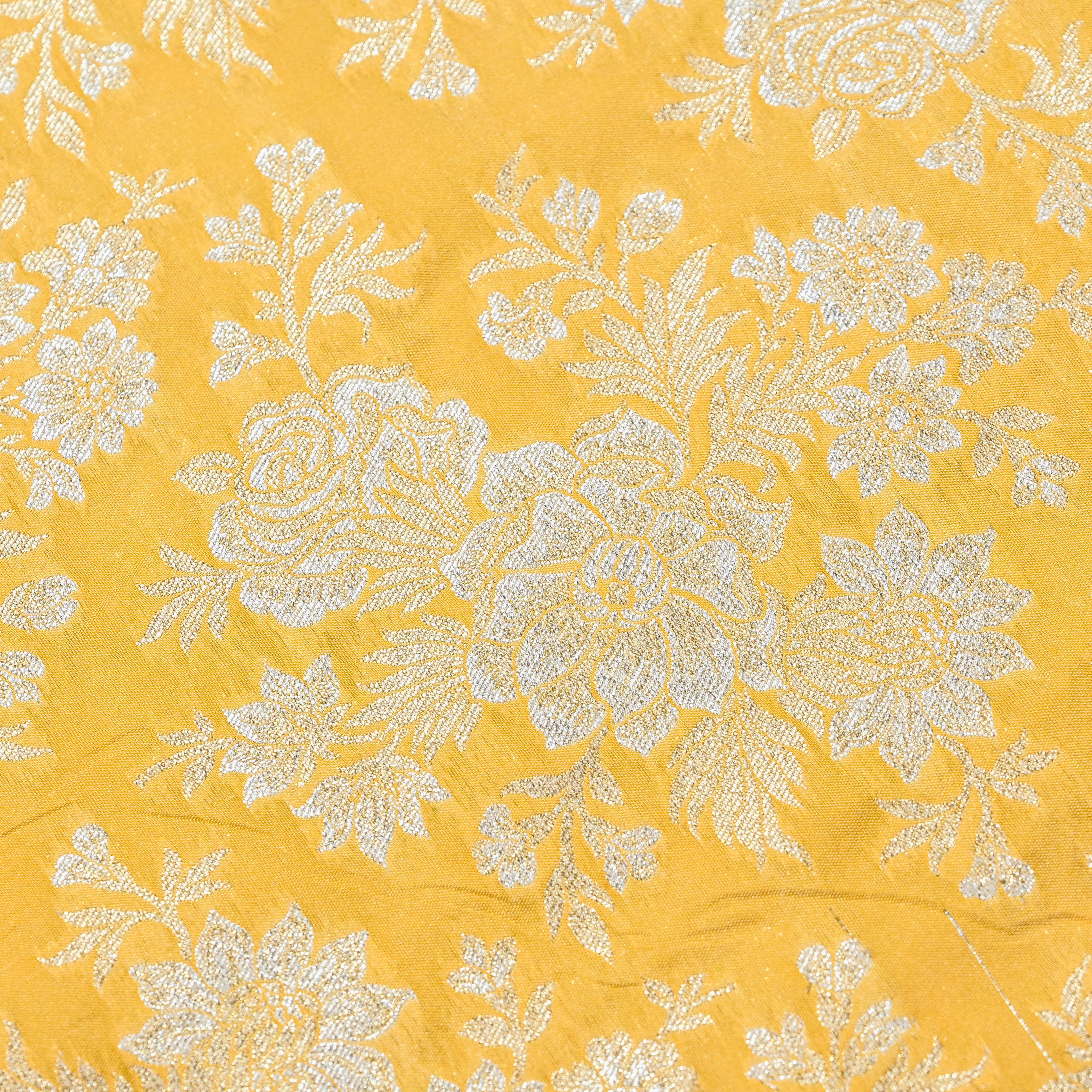 Mustard Yellow Banaras Fabric With Floral Jaal