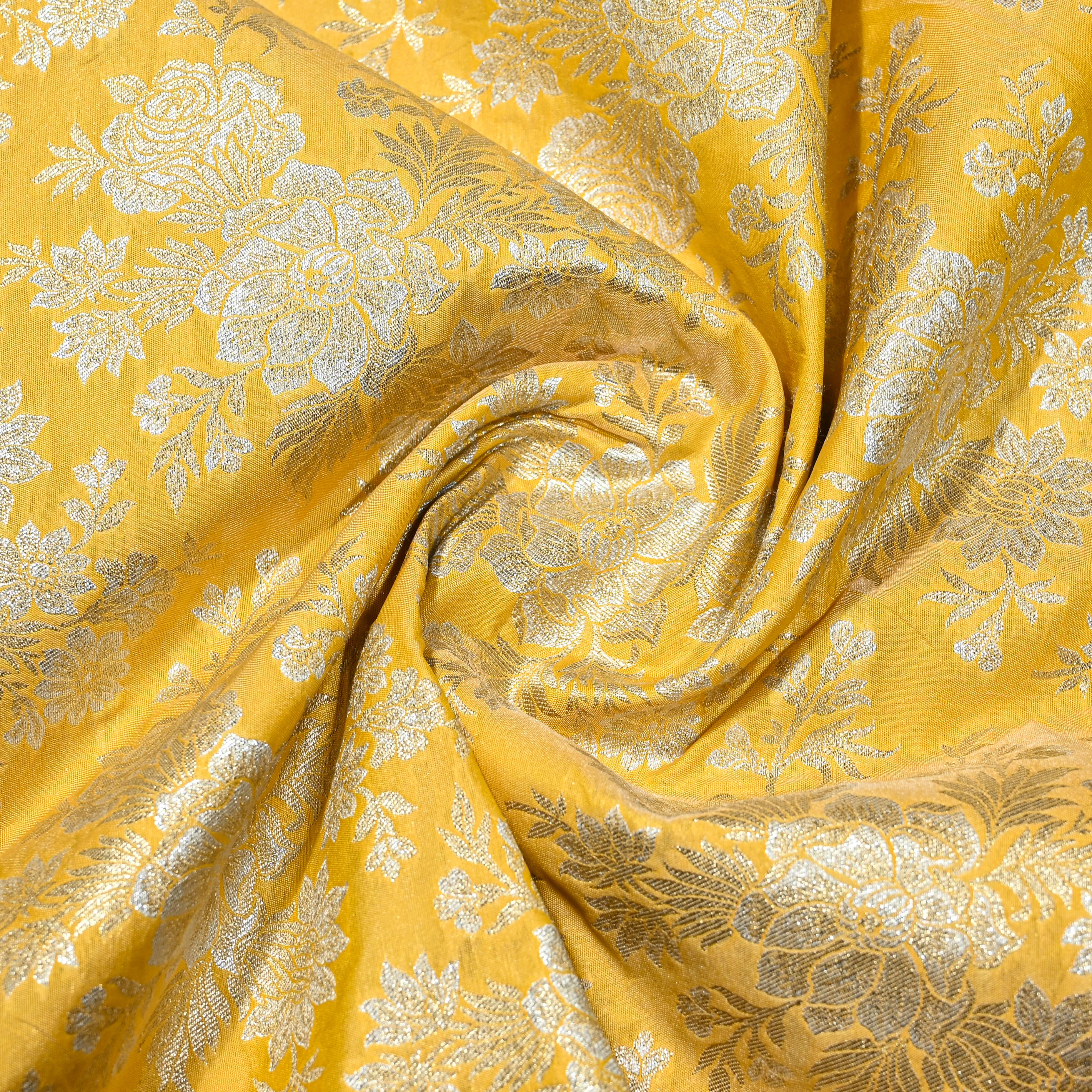 Mustard Yellow Banaras Fabric With Floral Jaal