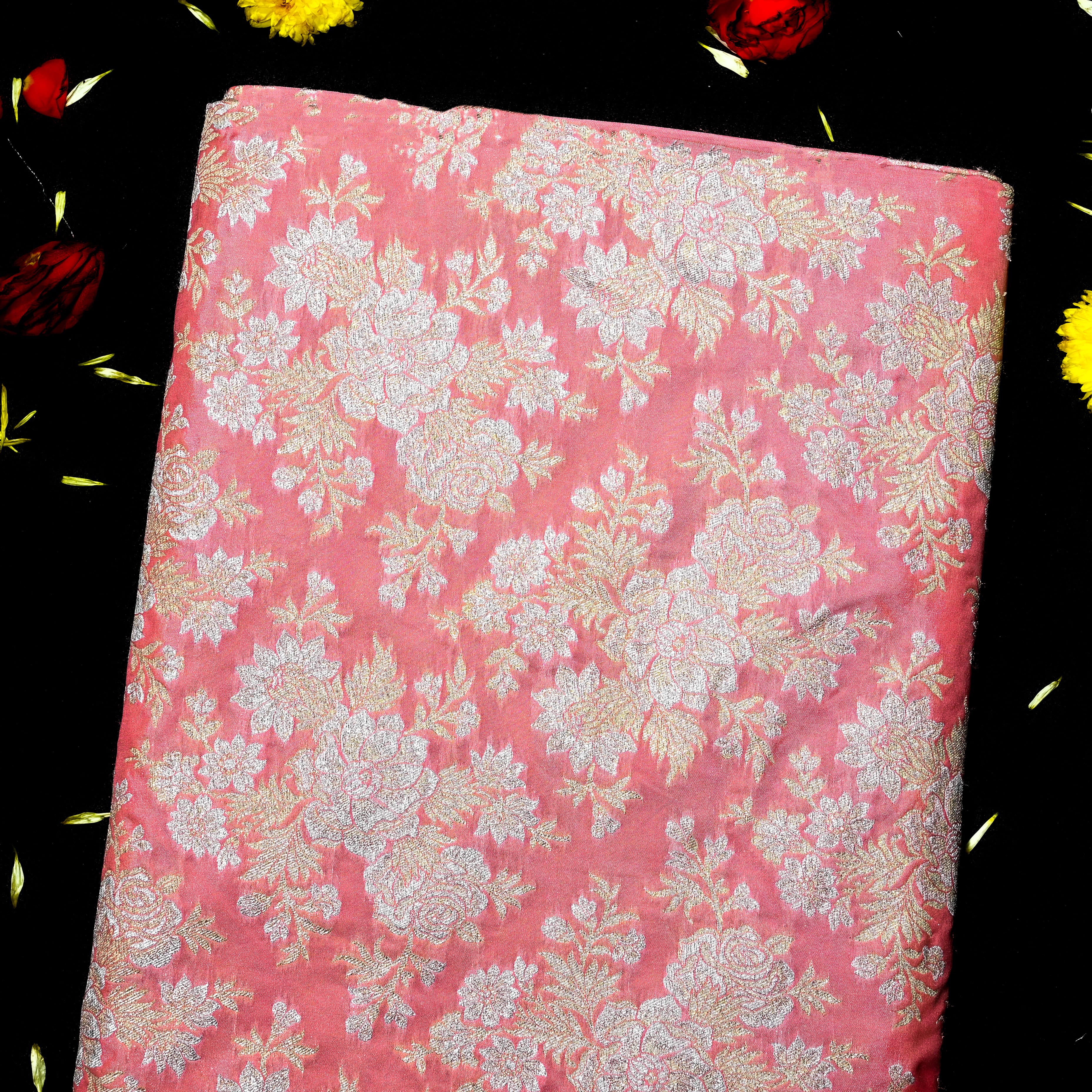 Light Pink Banaras Fabric With Floral Jaal
