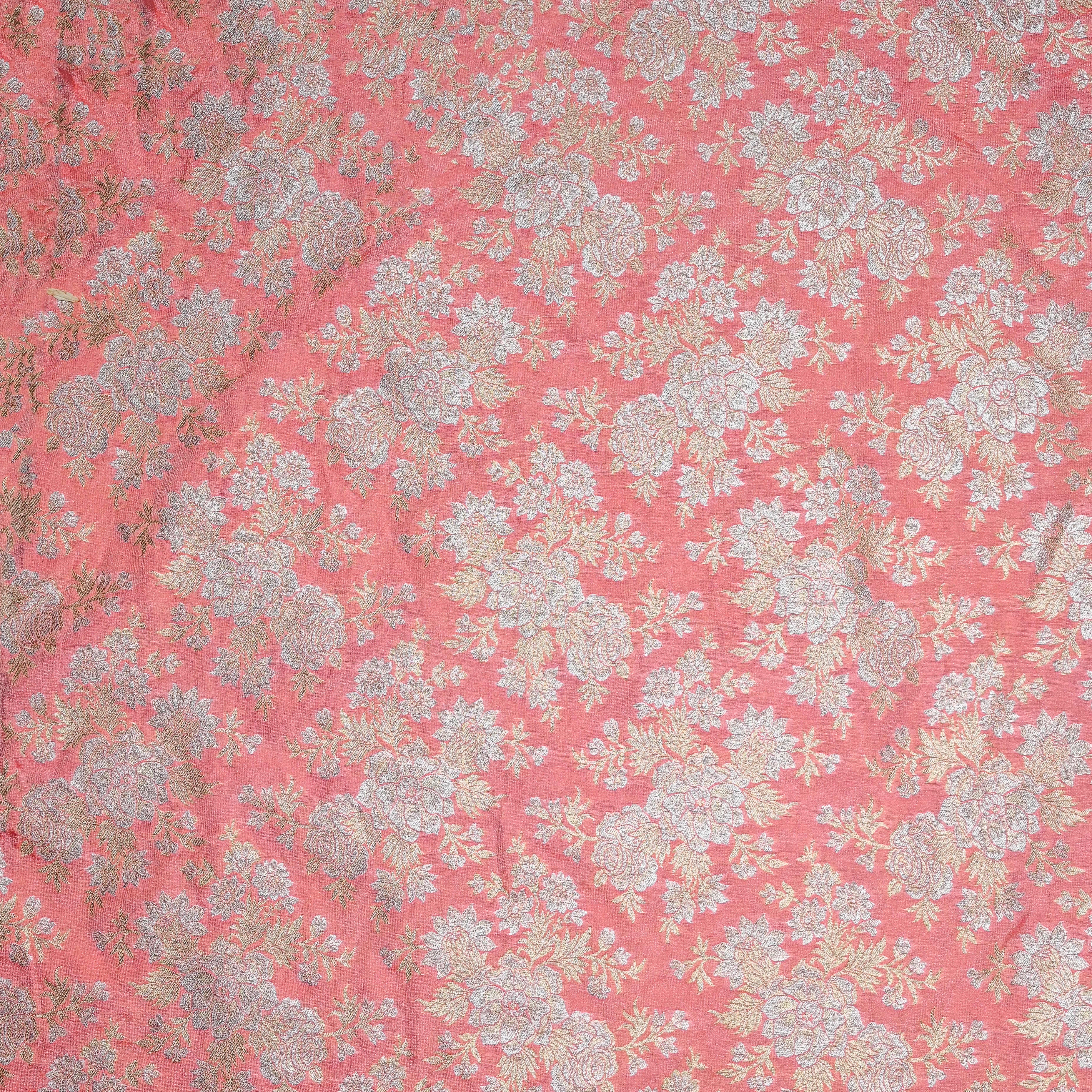 Light Pink Banaras Fabric With Floral Jaal