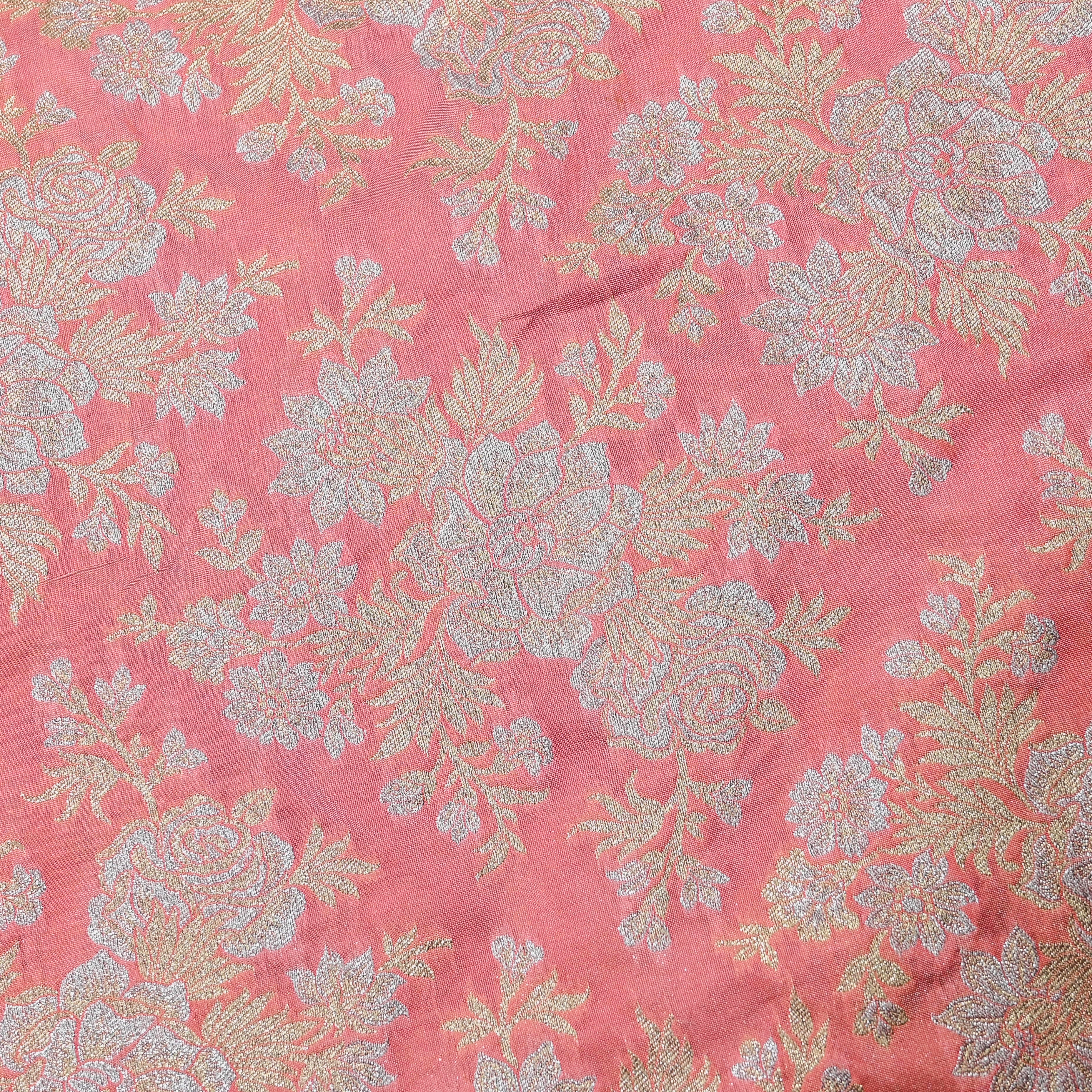 Light Pink Banaras Fabric With Floral Jaal
