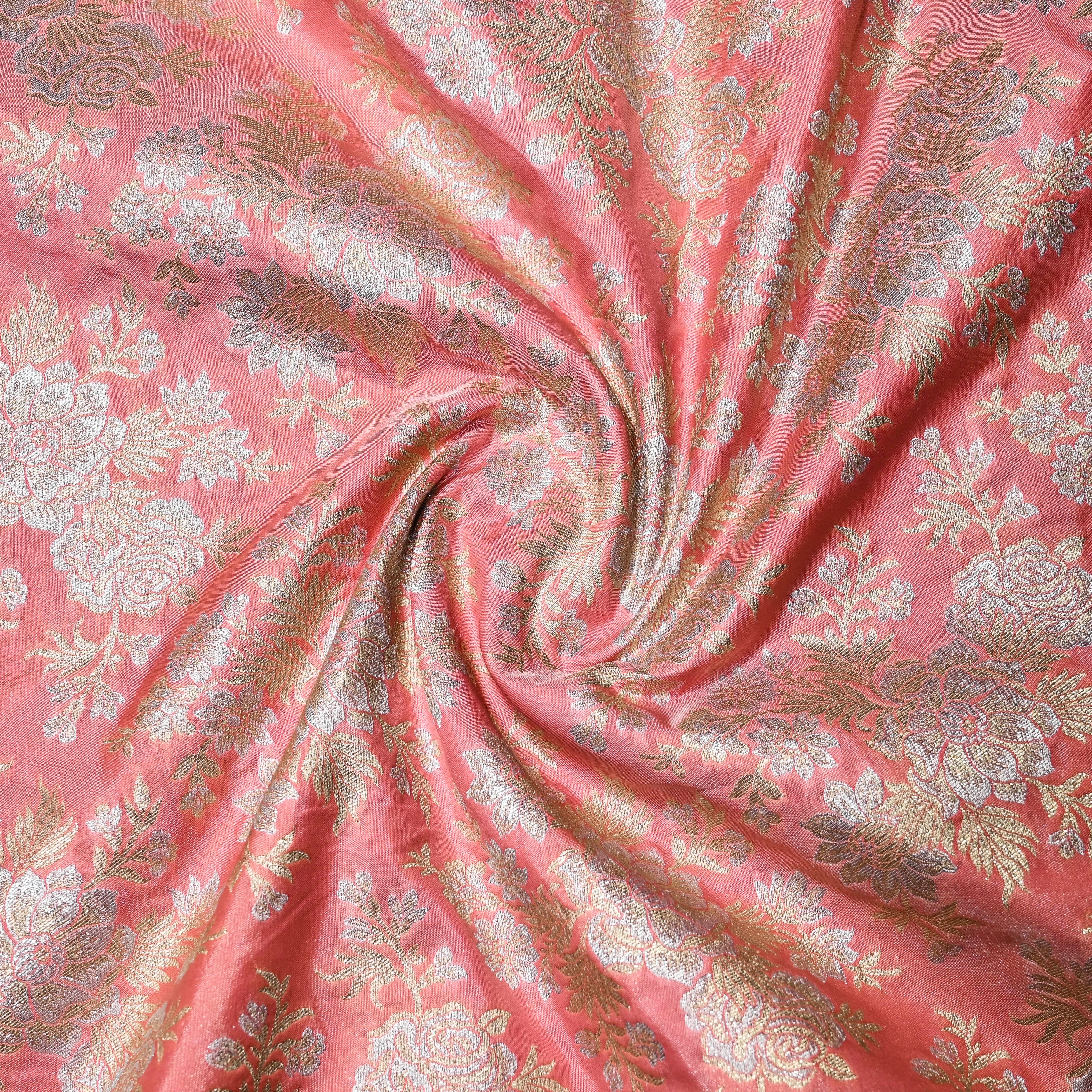 Light Pink Banaras Fabric With Floral Jaal