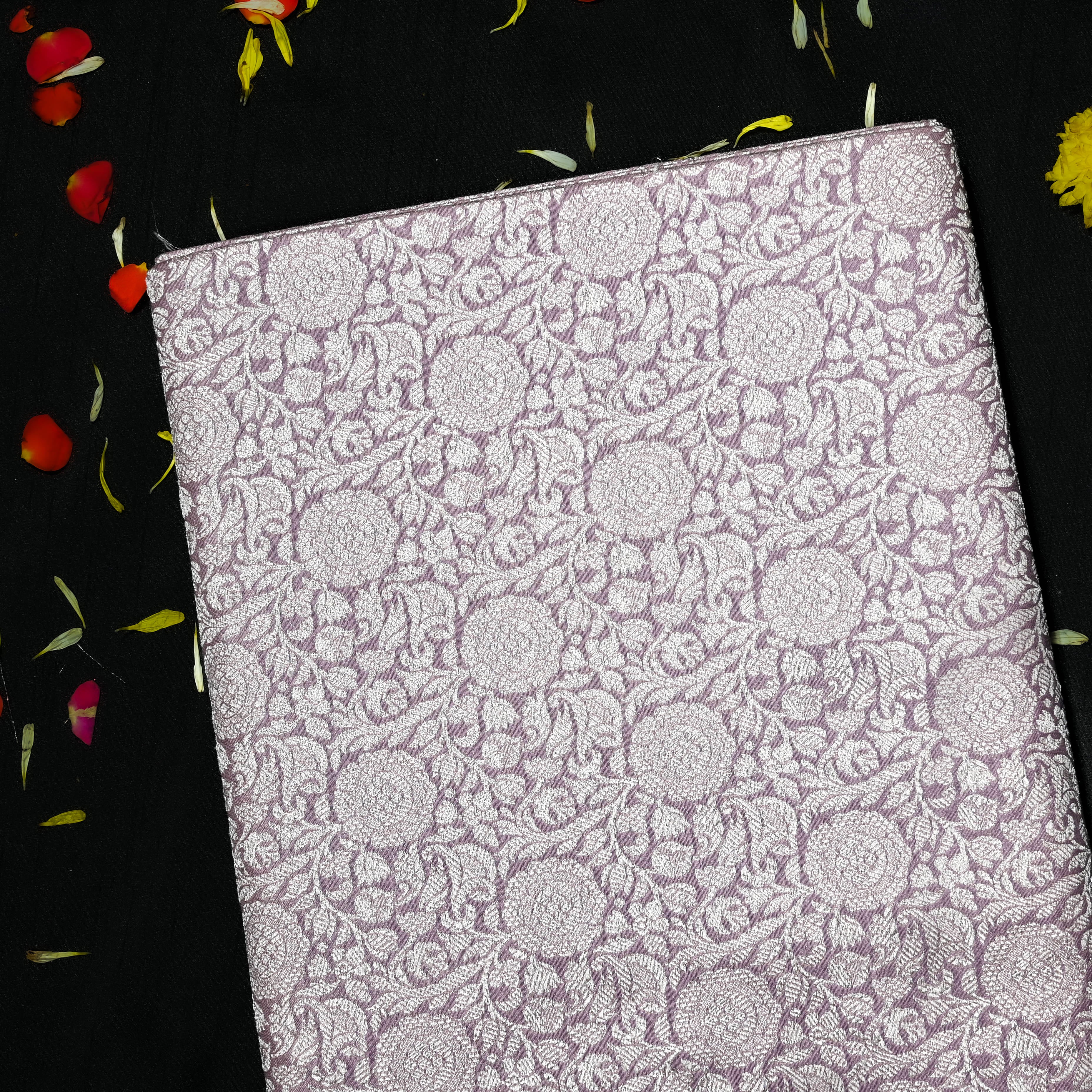 Lilac Jamawar Silk Fabric With Rose Jaal