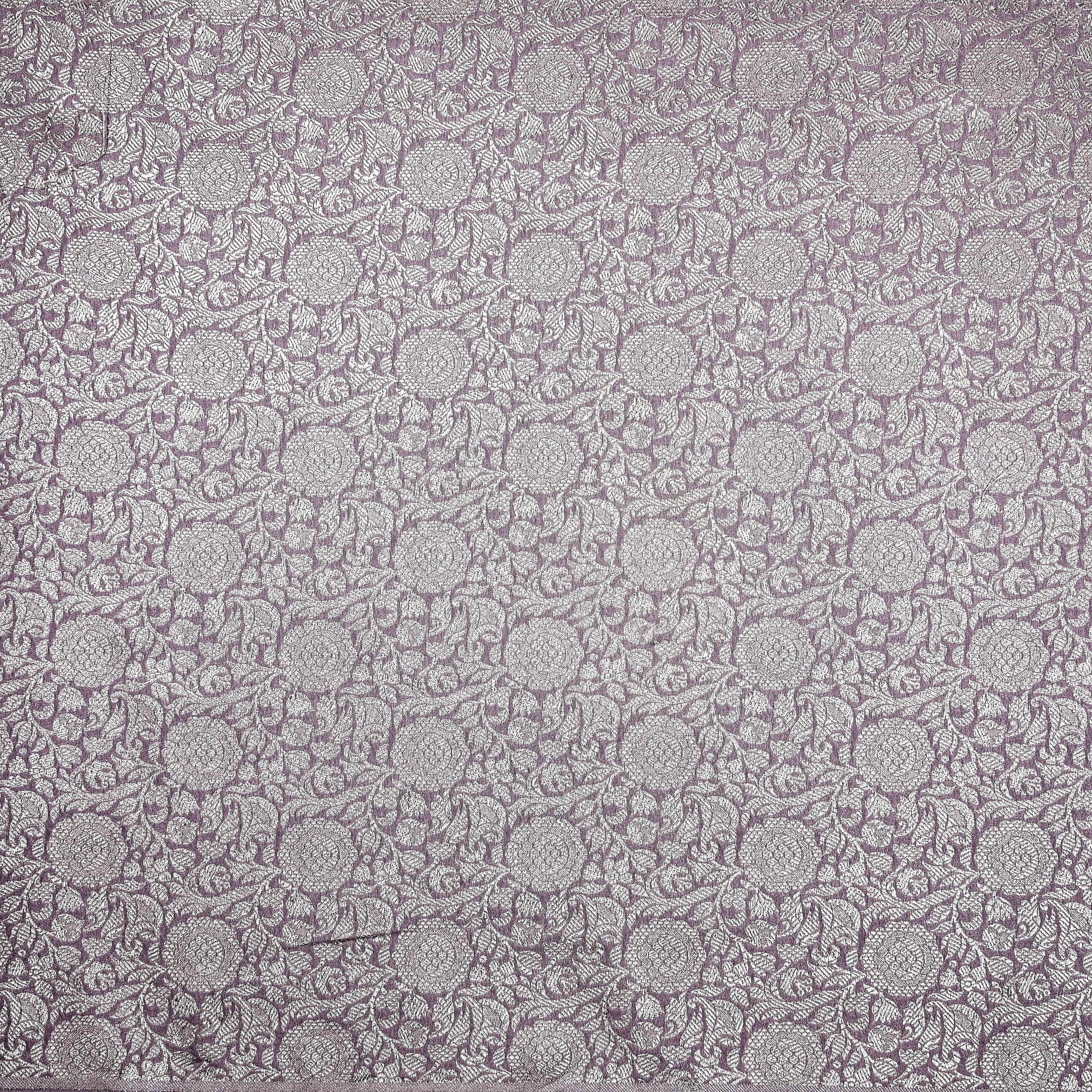 Lilac Jamawar Silk Fabric With Rose Jaal