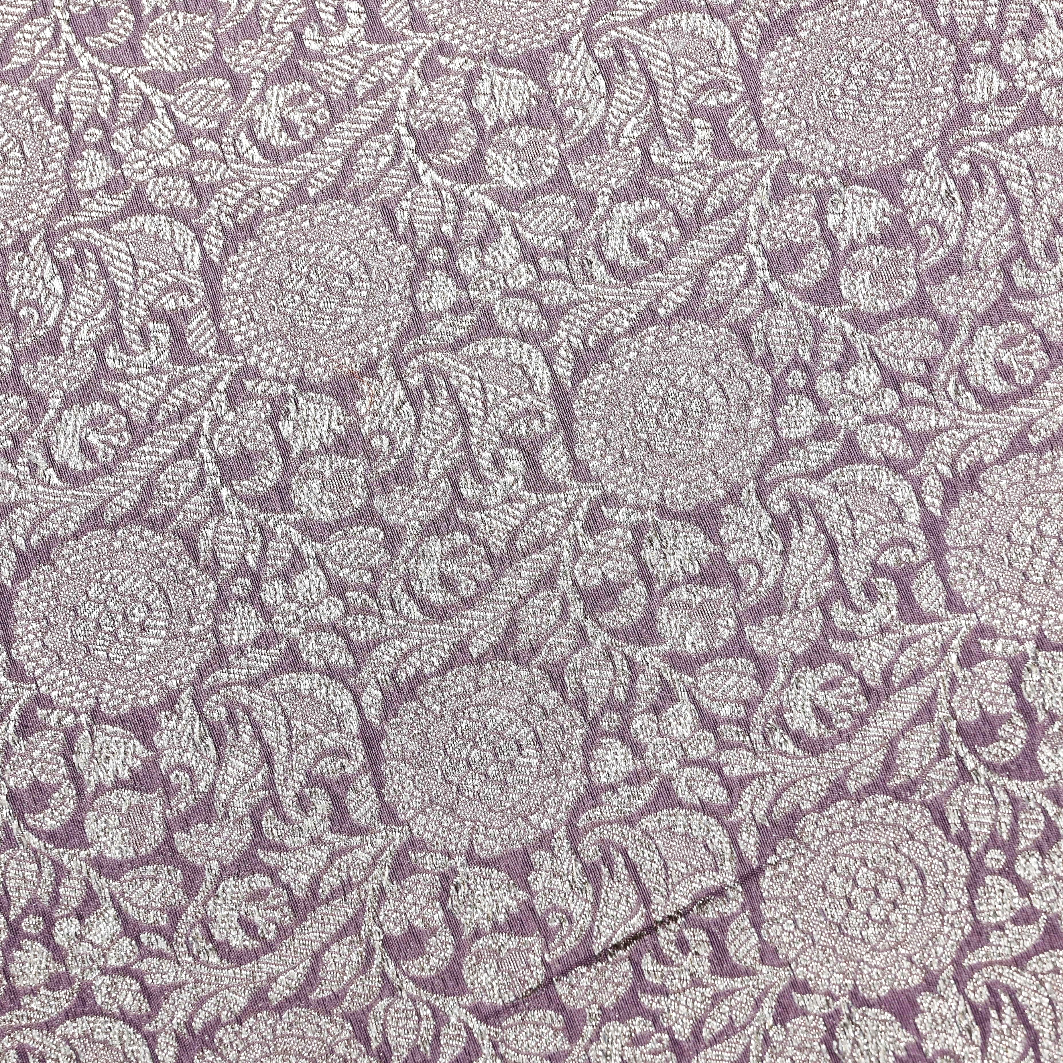 Lilac Jamawar Silk Fabric With Rose Jaal